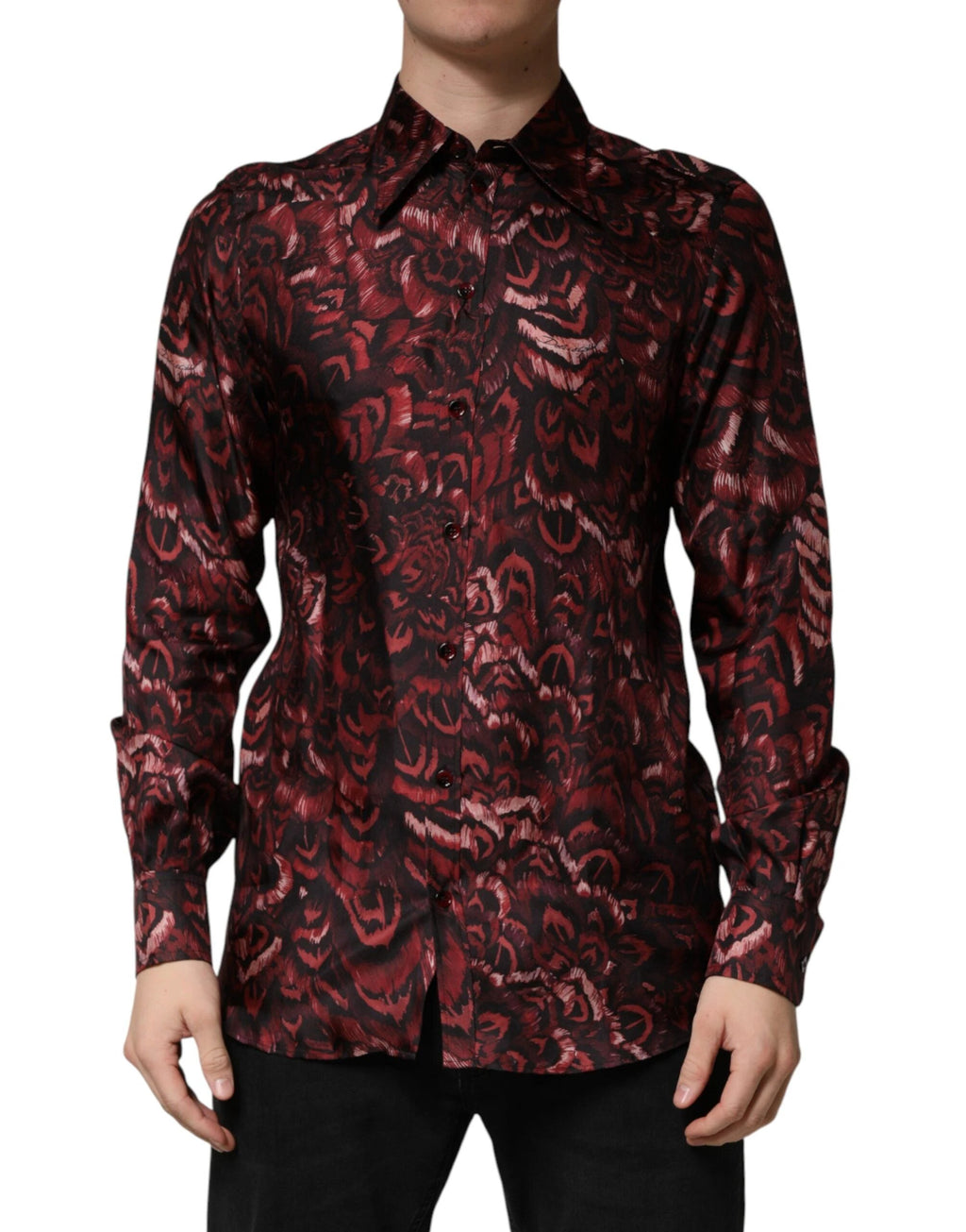 Dolce & Gabbana Bordeaux Patterned Collared Men Dress Shirt by Dolce & Gabbana