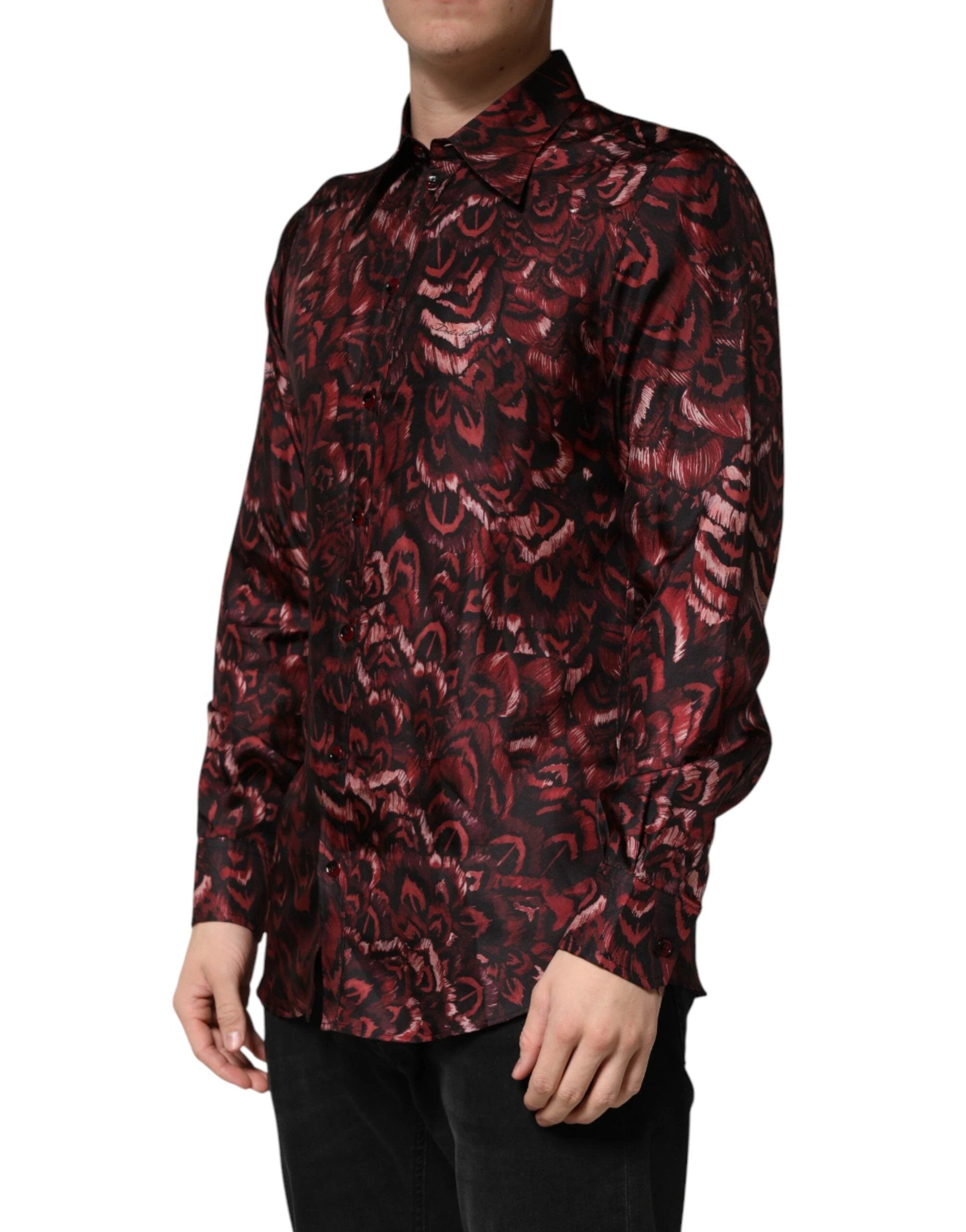 Dolce & Gabbana Bordeaux Patterned Collared Men Dress Shirt by Dolce & Gabbana