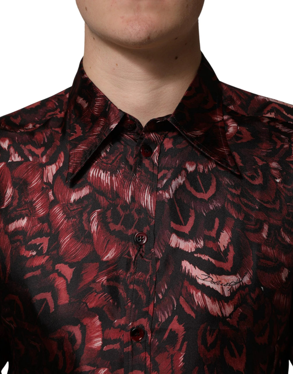 Dolce & Gabbana Bordeaux Patterned Collared Men Dress Shirt by Dolce & Gabbana