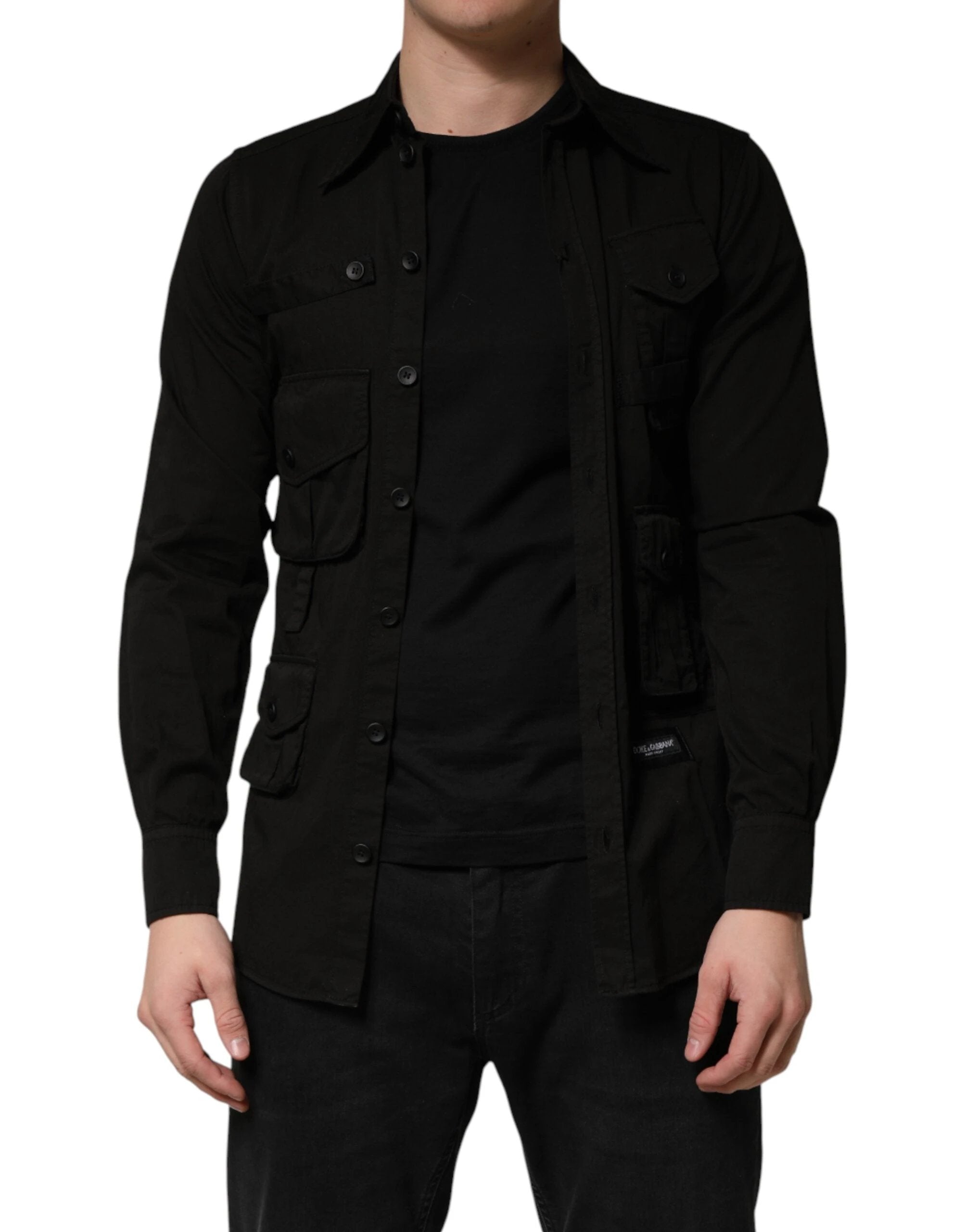 Dolce & Gabbana Black Cotton Collared Men Button Down Shirt by Dolce & Gabbana