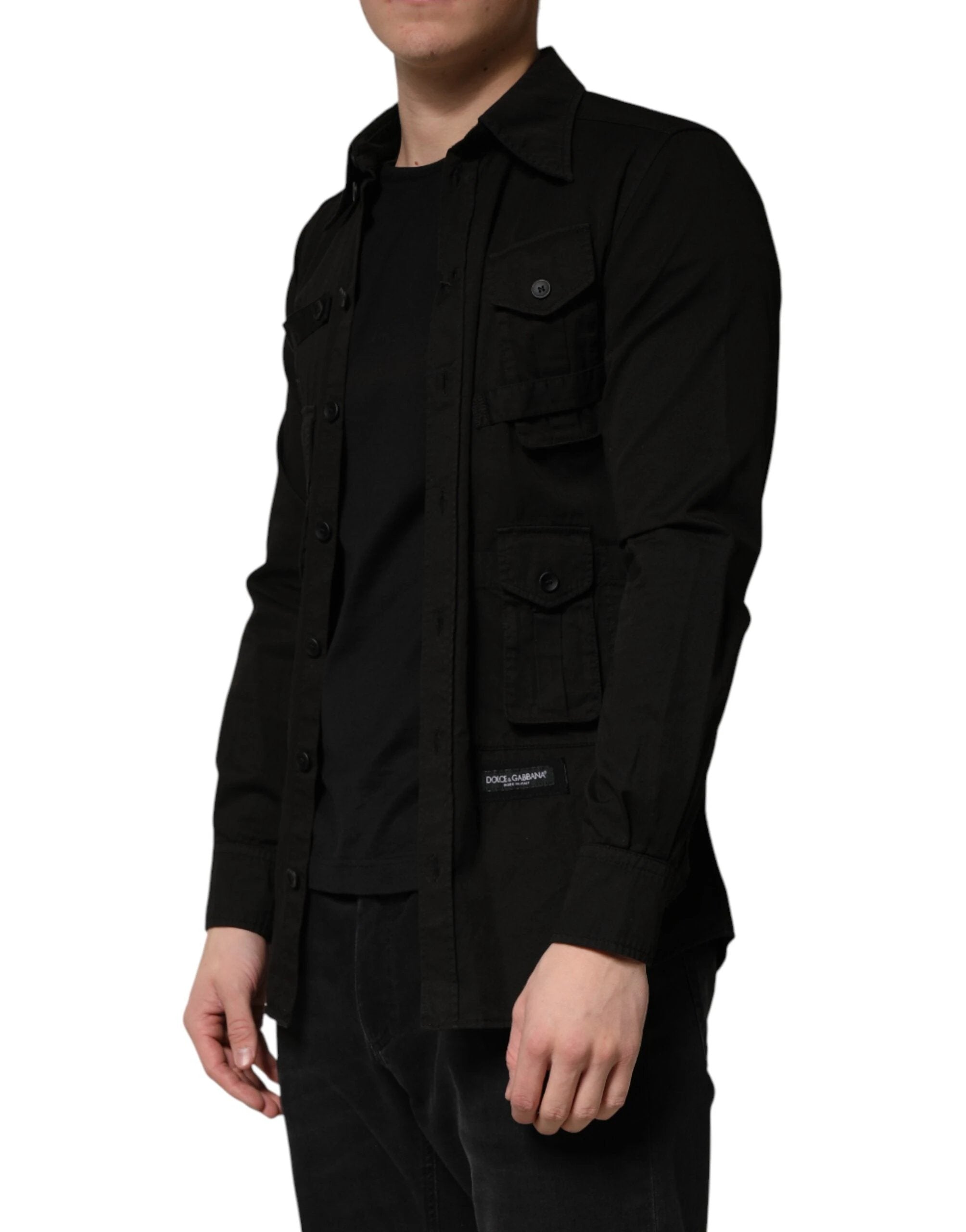 Dolce & Gabbana Black Cotton Collared Men Button Down Shirt by Dolce & Gabbana