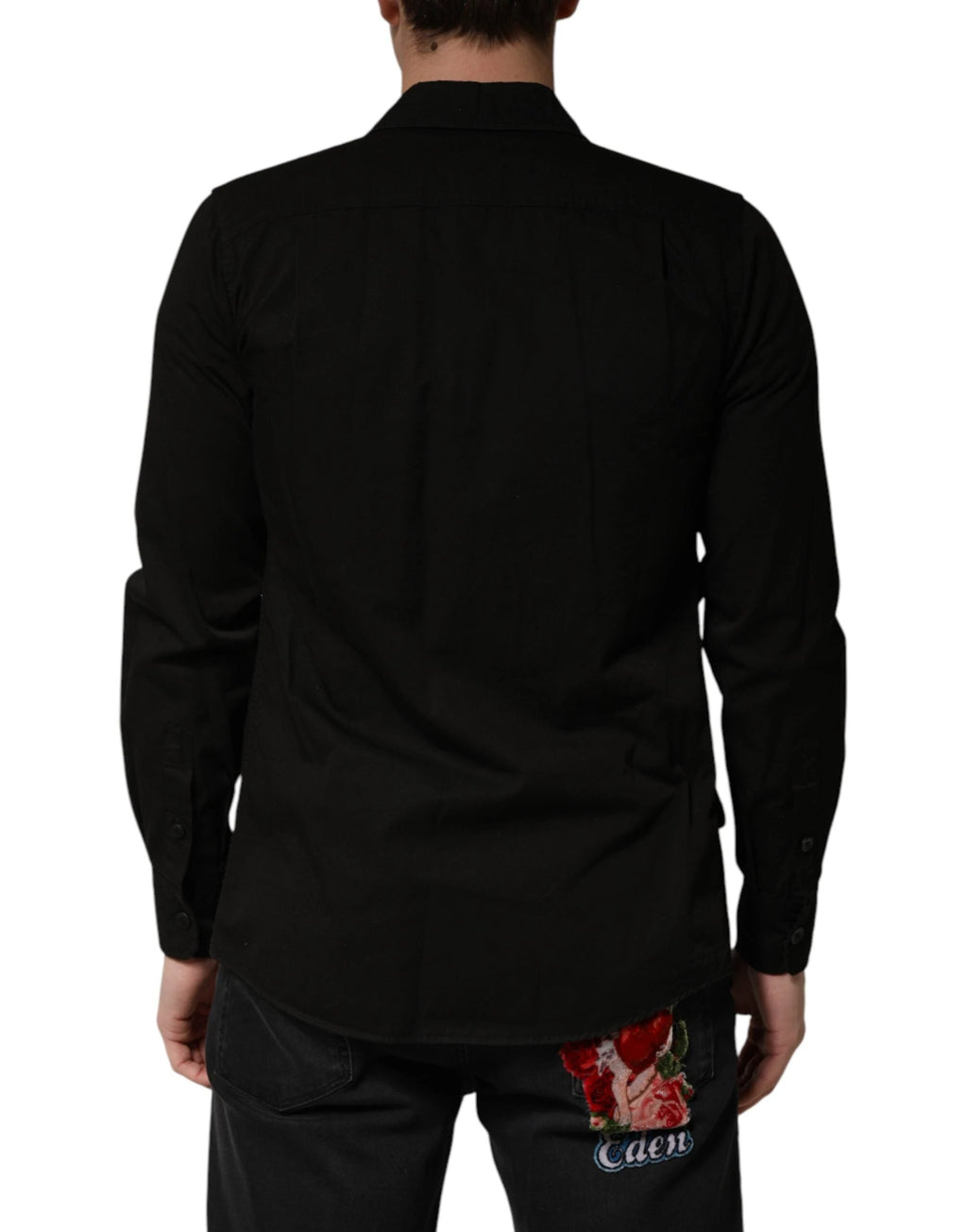 Dolce & Gabbana Black Cotton Collared Men Button Down Shirt by Dolce & Gabbana