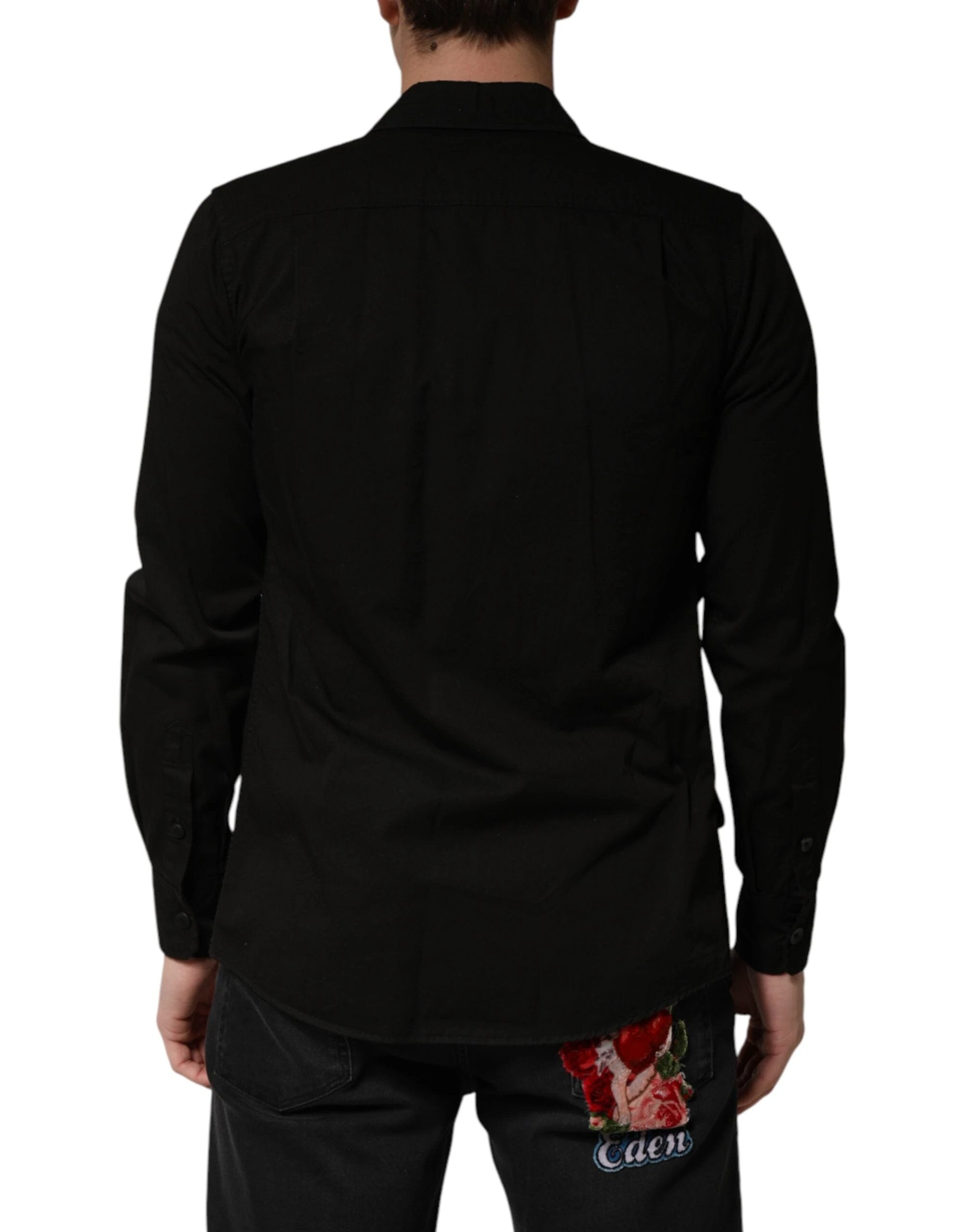 Dolce & Gabbana Black Cotton Collared Men Button Down Shirt by Dolce & Gabbana