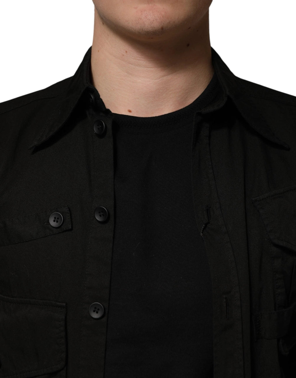 Dolce & Gabbana Black Cotton Collared Men Button Down Shirt by Dolce & Gabbana