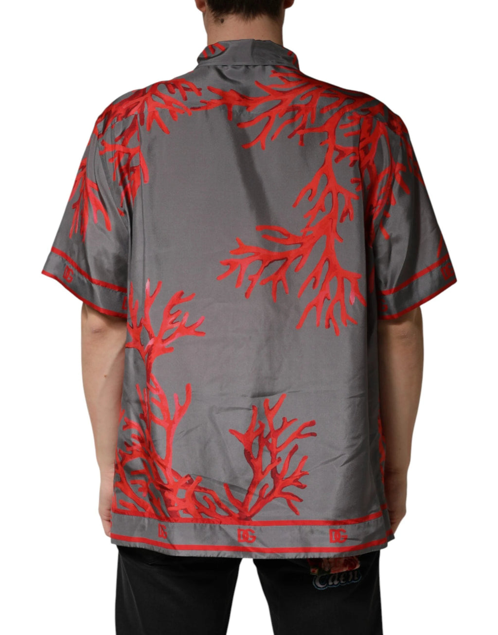 Dolce & Gabbana Gray Red Corals Short Sleeves Casual Shirt by Dolce & Gabbana