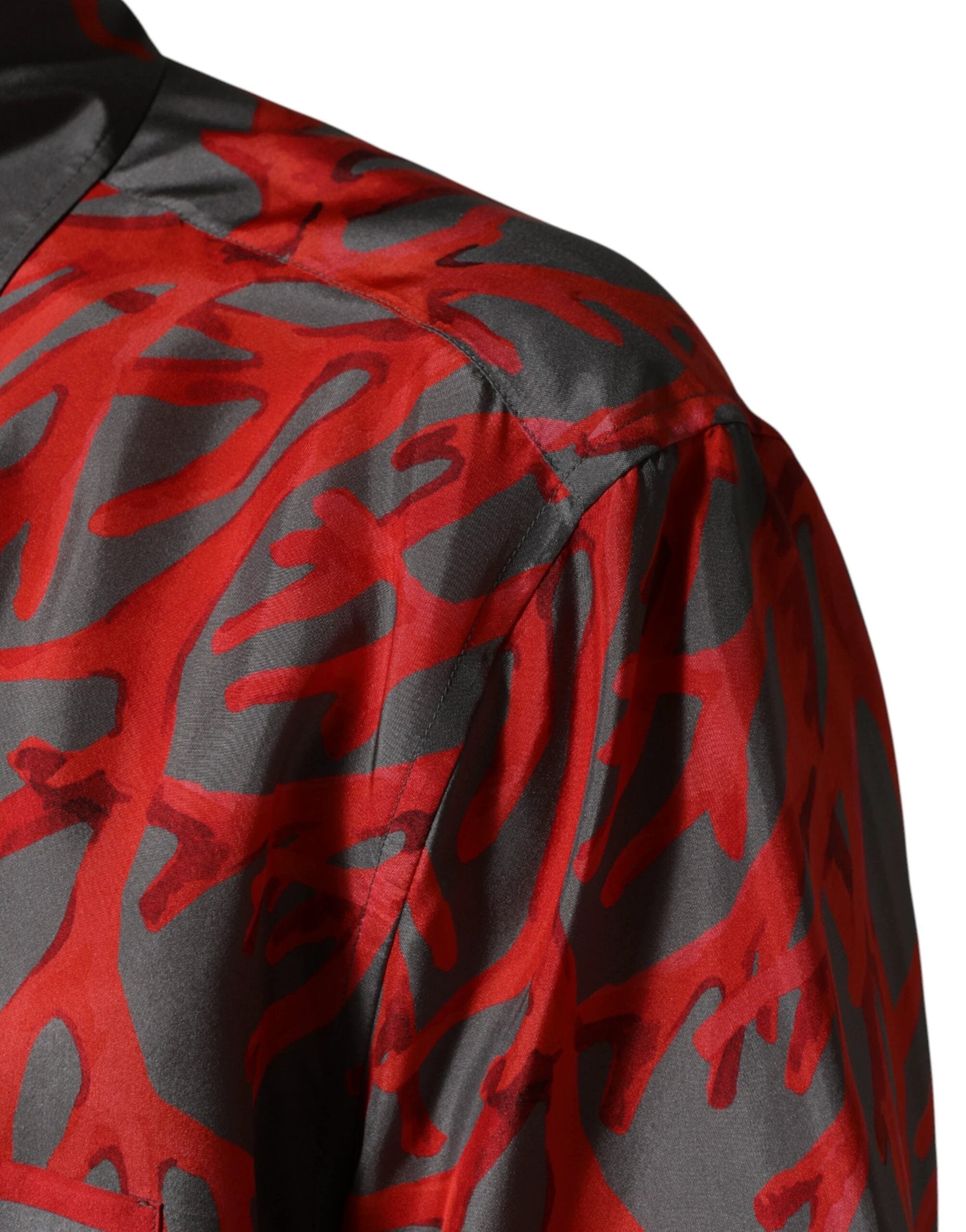 Dolce & Gabbana Gray Red Corals Short Sleeves Casual Shirt by Dolce & Gabbana