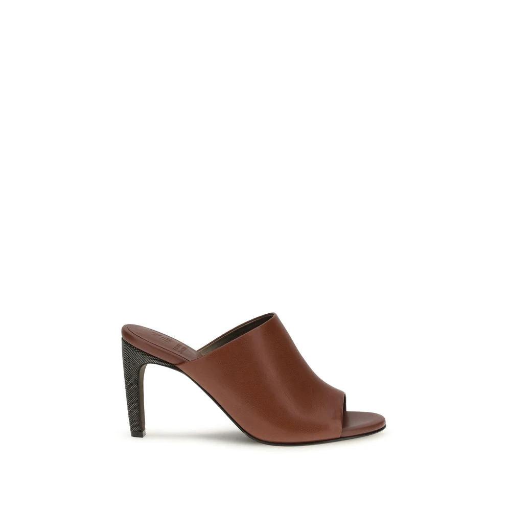 Brunello Cucinelli Brown Calf Leather Bos Taurus Sandals by Brunello Cucinelli