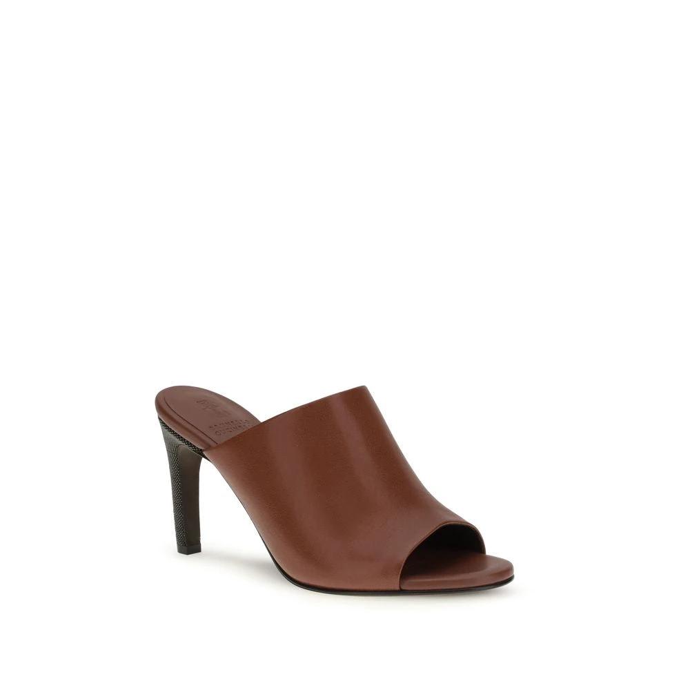 Brunello Cucinelli Brown Calf Leather Bos Taurus Sandals by Brunello Cucinelli