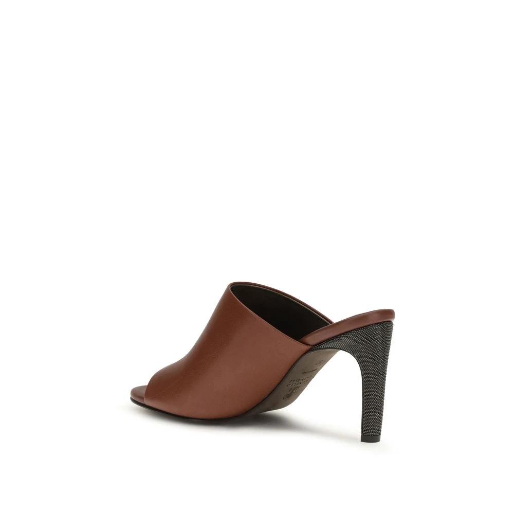 Brunello Cucinelli Brown Calf Leather Bos Taurus Sandals by Brunello Cucinelli