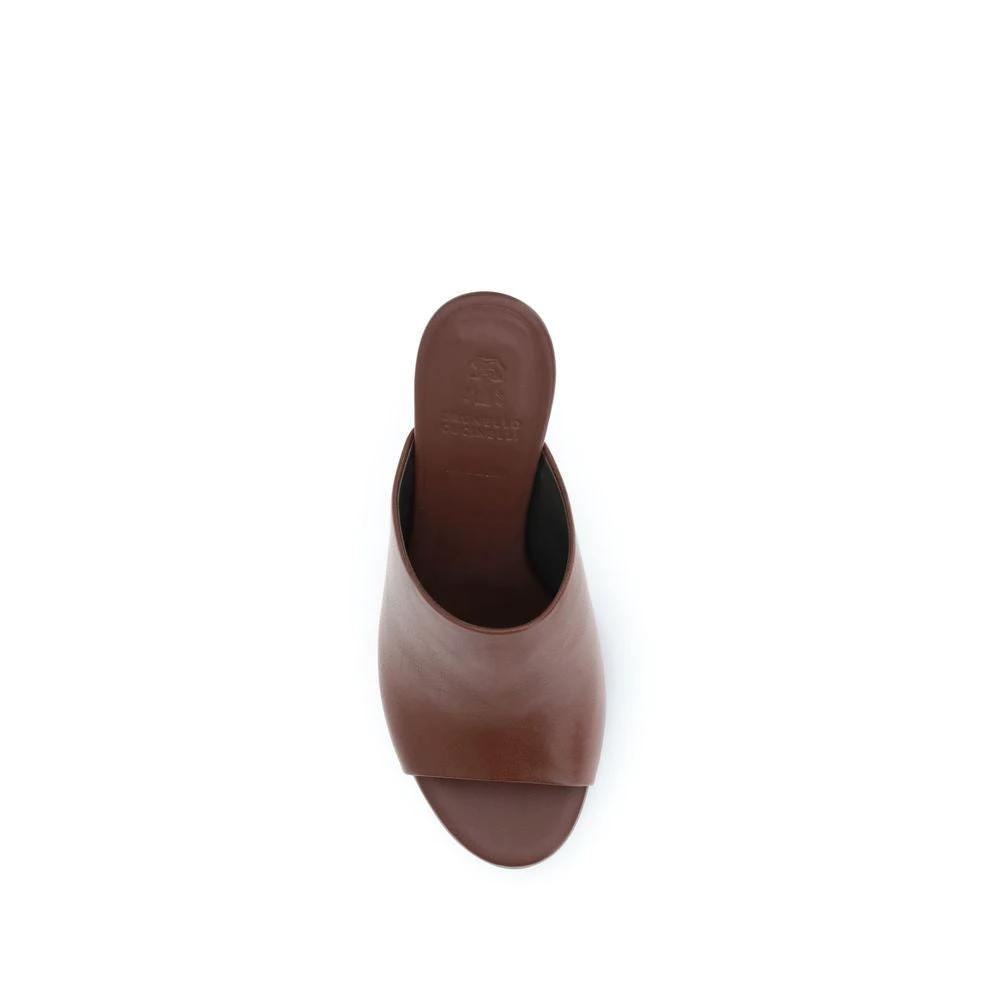 Brunello Cucinelli Brown Calf Leather Bos Taurus Sandals by Brunello Cucinelli