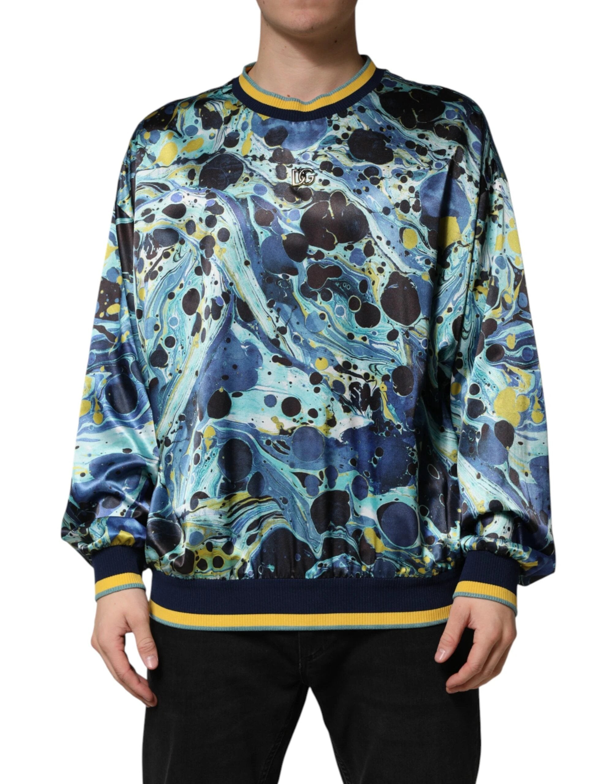 Dolce & Gabbana Multicolor Marble Print Pullover Sweater by Dolce & Gabbana
