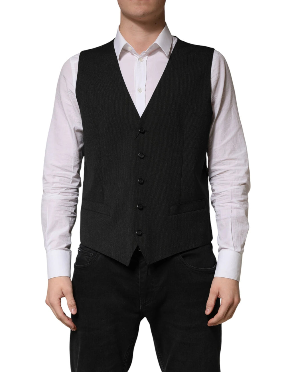 Dolce & Gabbana Black Wool Dress Men Formal Waistcoat Vest by Dolce & Gabbana
