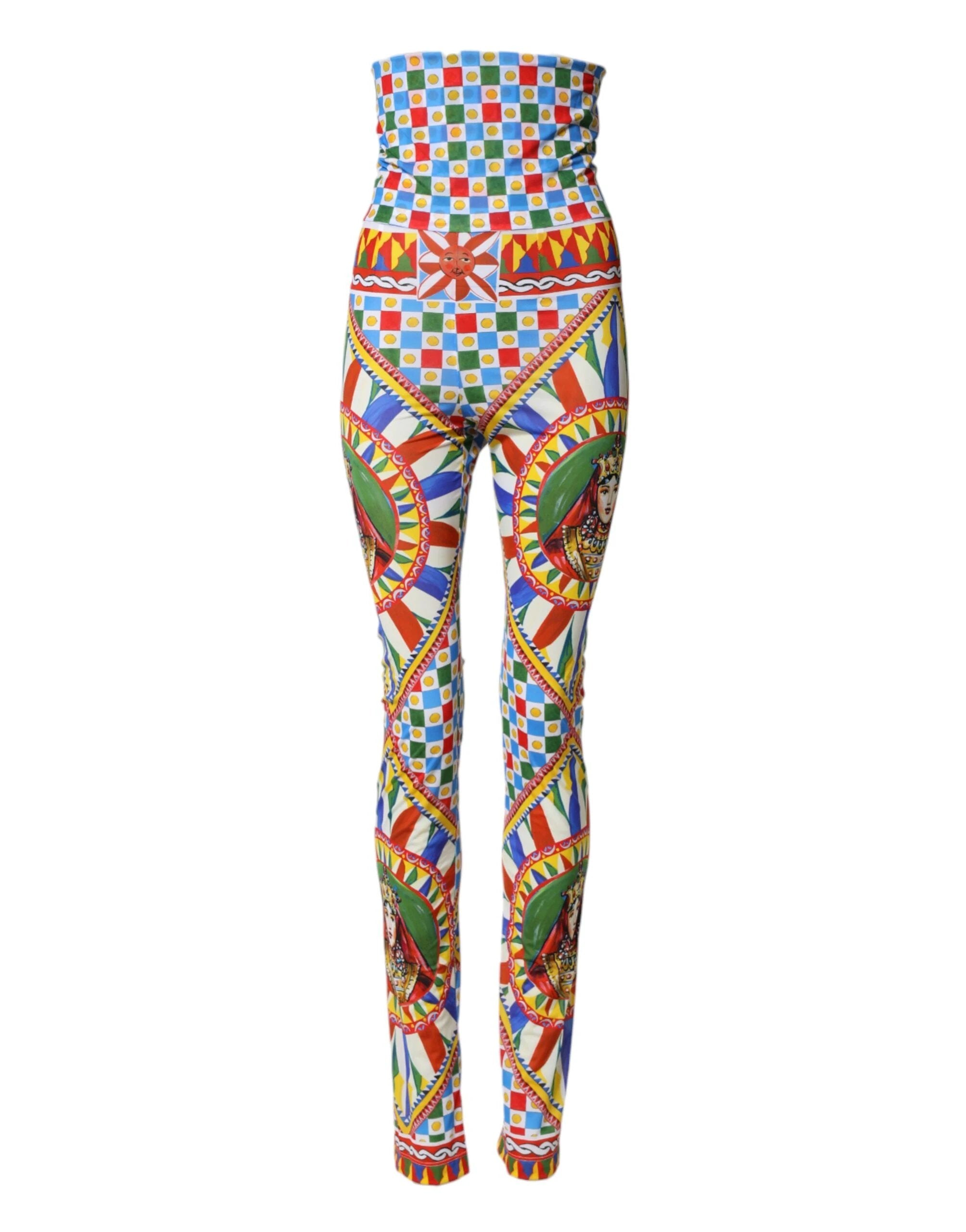 Dolce & Gabbana Multicolor Carretto Leggings High Waist Pants by Dolce & Gabbana