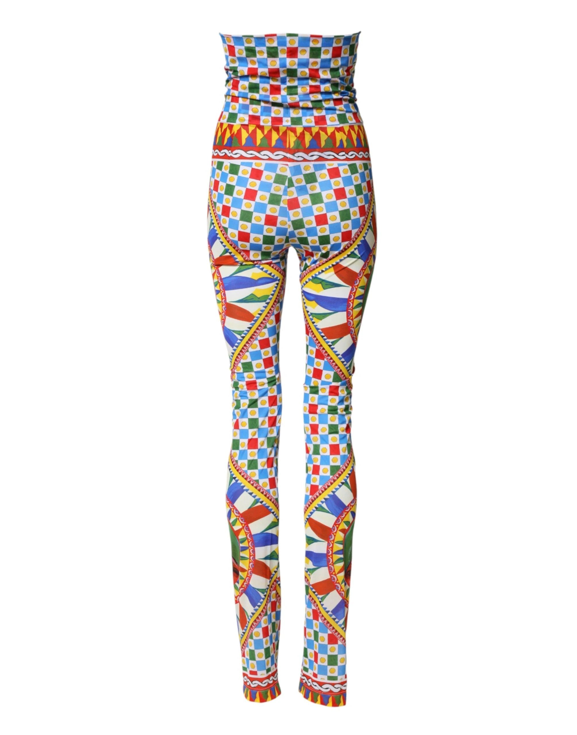 Dolce & Gabbana Multicolor Carretto Leggings High Waist Pants by Dolce & Gabbana