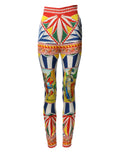 Dolce & Gabbana Multicolor Silk Carretto Leggings Stretch Waist Pants