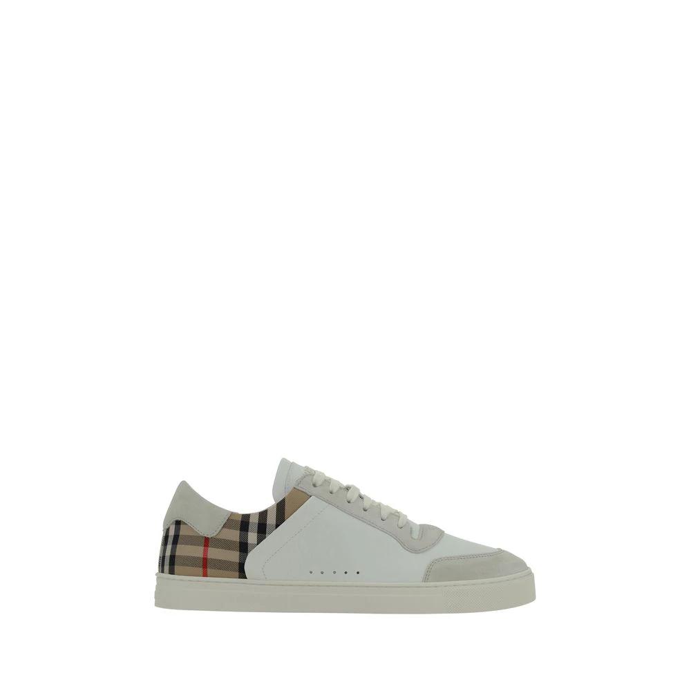 Burberry White Calf Leather Bos Taurus Low Top Sneakers by Burberry
