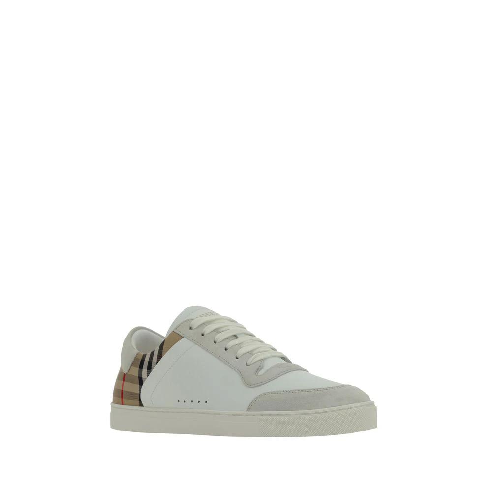 Burberry White Calf Leather Bos Taurus Low Top Sneakers by Burberry