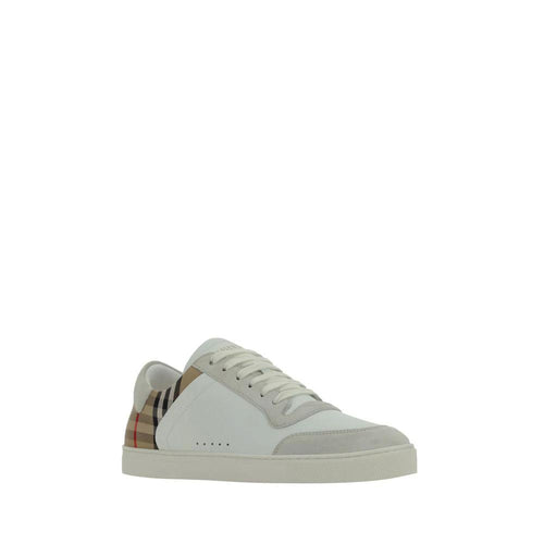 Burberry White Calf Leather Bos Taurus Low Top Sneakers by Burberry