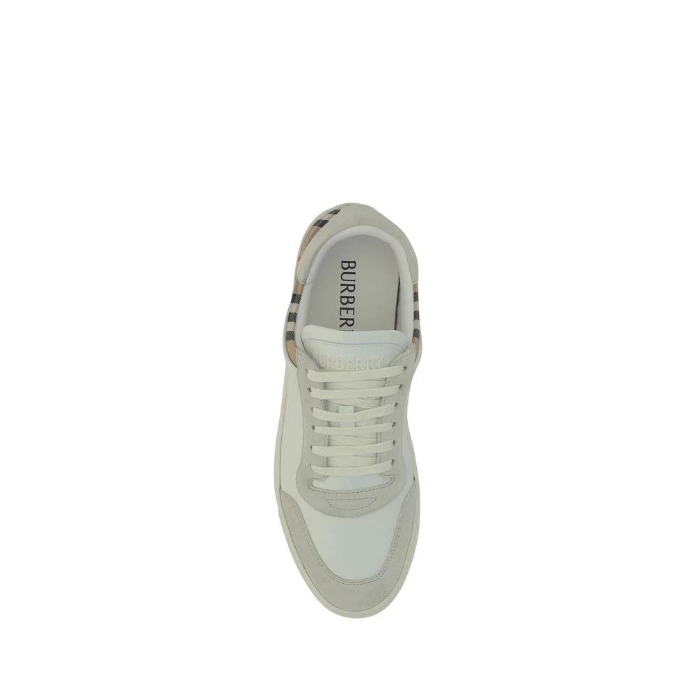 Burberry White Calf Leather Bos Taurus Low Top Sneakers by Burberry