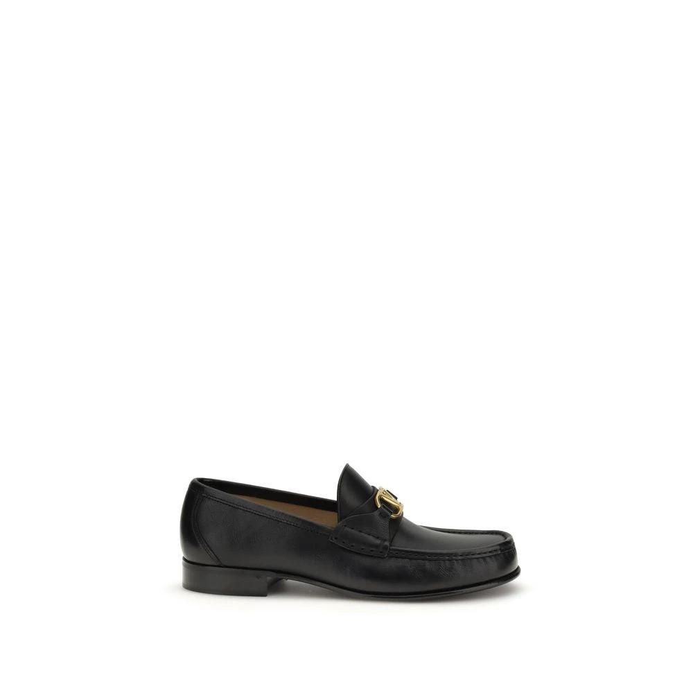 Valentino Garavani Black Calf Leather Bos Taurus Slip-On Loafers by Valentino Garavani