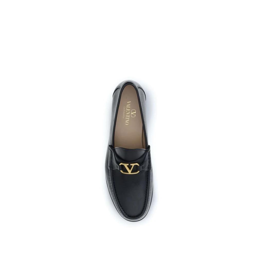 Valentino Garavani Black Calf Leather Bos Taurus Slip-On Loafers by Valentino Garavani
