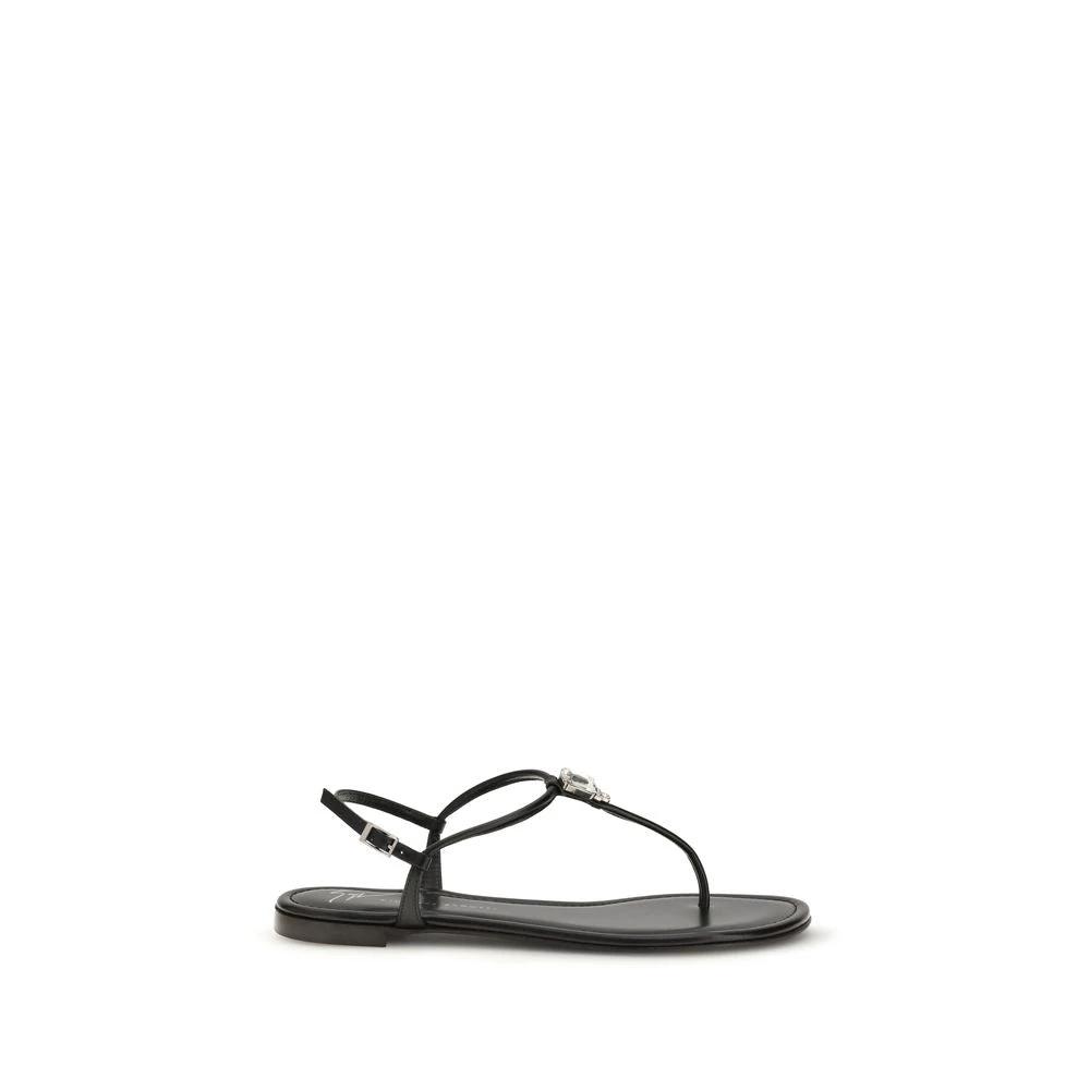 Giuseppe Zanotti Black Calf Leather Bos Taurus Flat Sandals by Giuseppe Zanotti