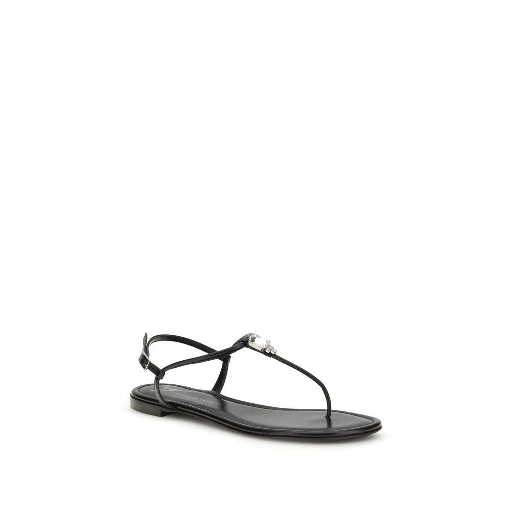 Giuseppe Zanotti Black Calf Leather Bos Taurus Flat Sandals by Giuseppe Zanotti