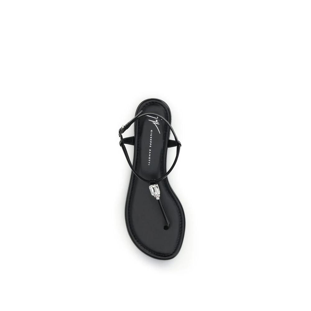 Giuseppe Zanotti Black Calf Leather Bos Taurus Flat Sandals by Giuseppe Zanotti