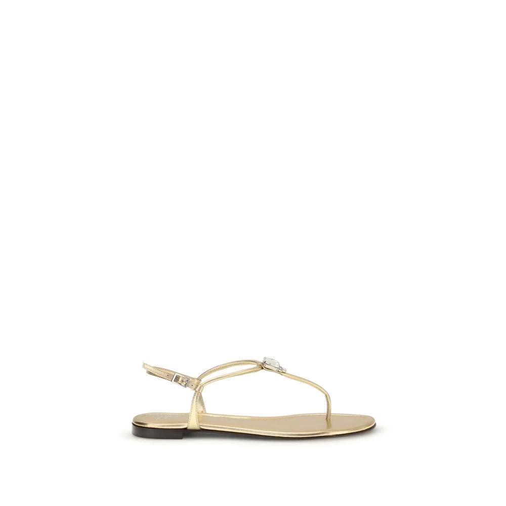Giuseppe Zanotti Gold Calf Leather Bos Taurus Flat Sandals by Giuseppe Zanotti