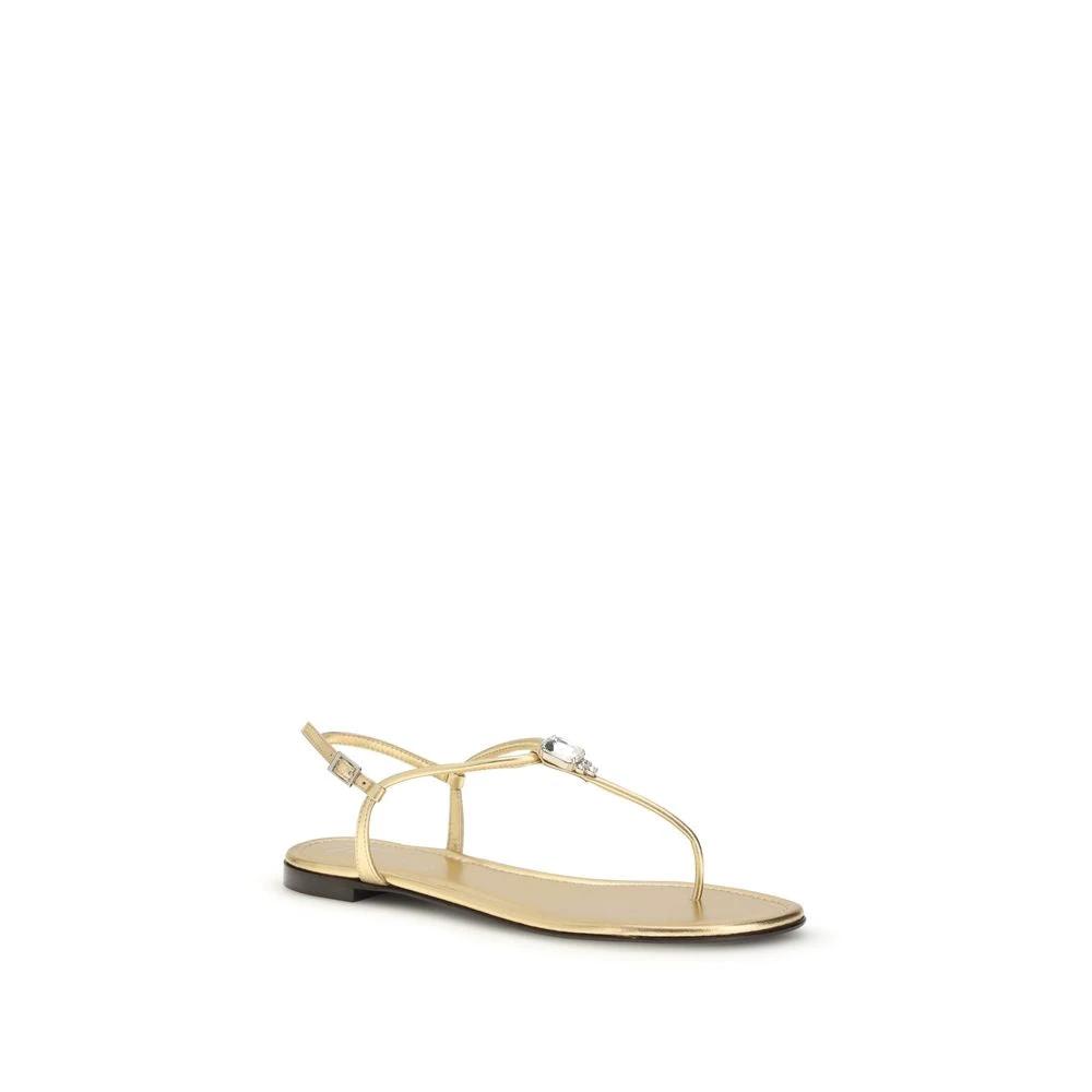 Giuseppe Zanotti Gold Calf Leather Bos Taurus Flat Sandals by Giuseppe Zanotti
