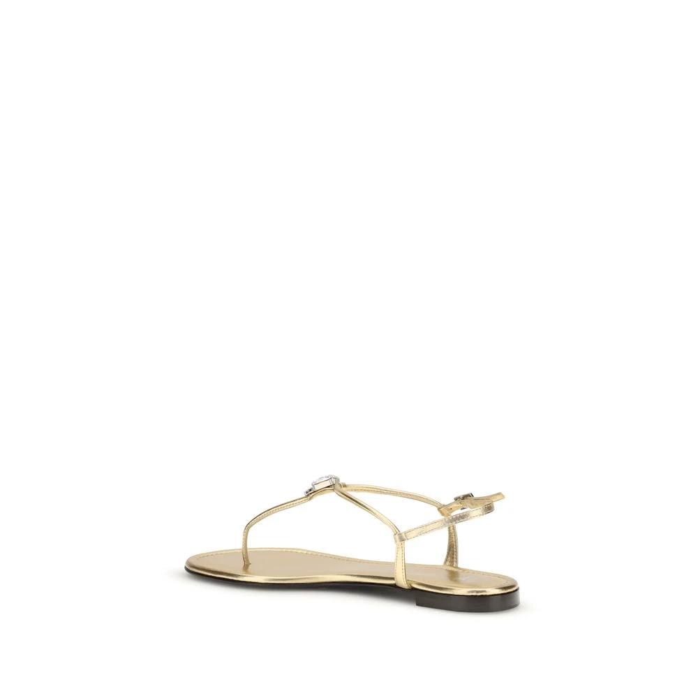 Giuseppe Zanotti Gold Calf Leather Bos Taurus Flat Sandals by Giuseppe Zanotti