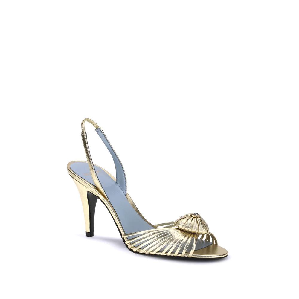 Valentino Garavani Gold Calf Leather Bos Taurus Stiletto Heel Sandals by Valentino Garavani