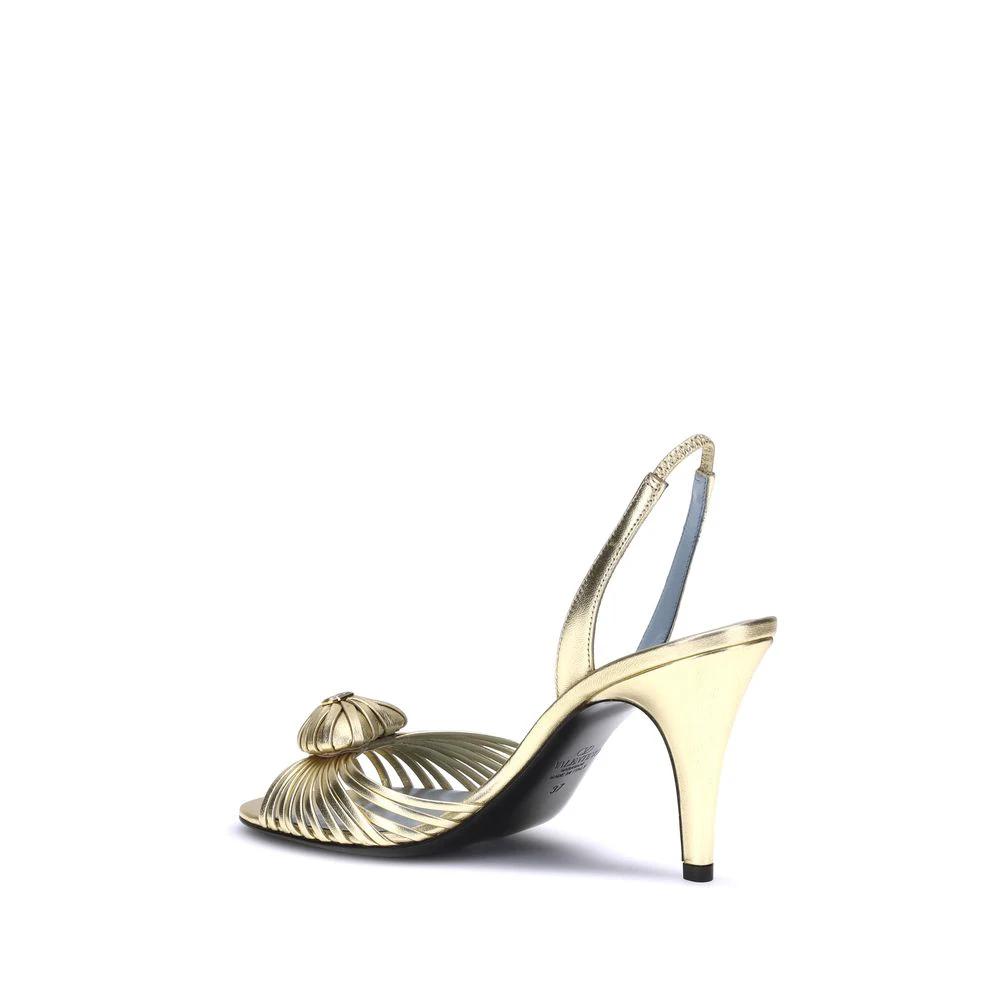 Valentino Garavani Gold Calf Leather Bos Taurus Stiletto Heel Sandals by Valentino Garavani
