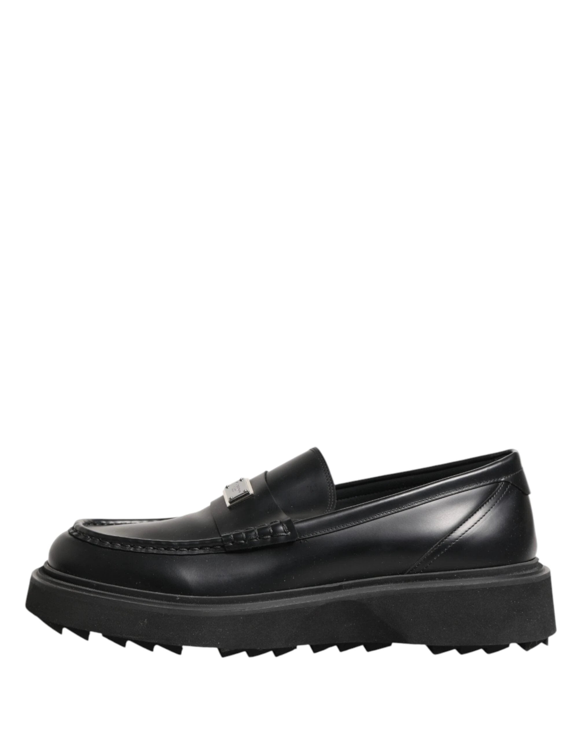 Dolce & Gabbana Black Leather DG Plaque Loafers Dress Shoes by Dolce & Gabbana