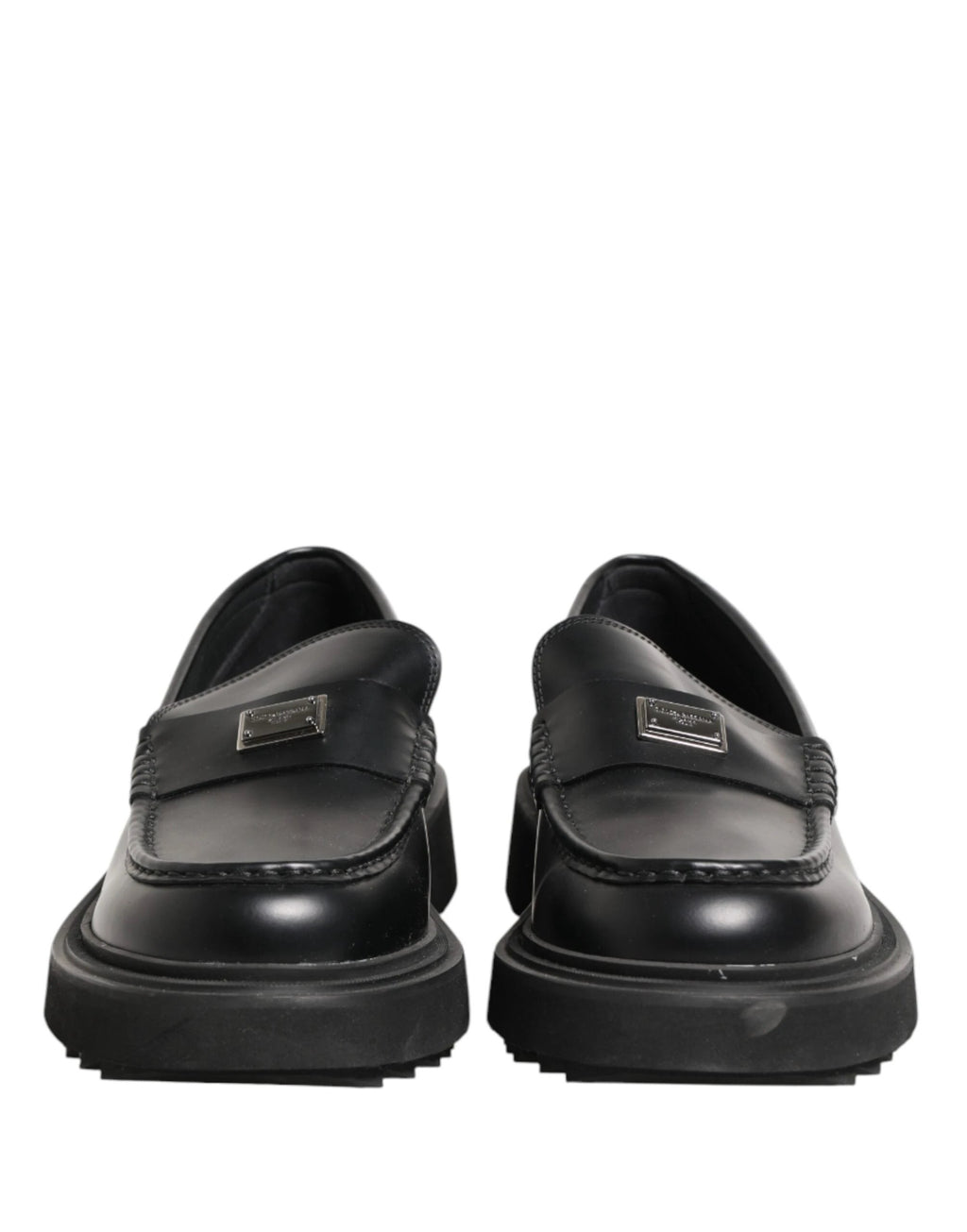 Dolce & Gabbana Black Leather DG Plaque Loafers Dress Shoes by Dolce & Gabbana