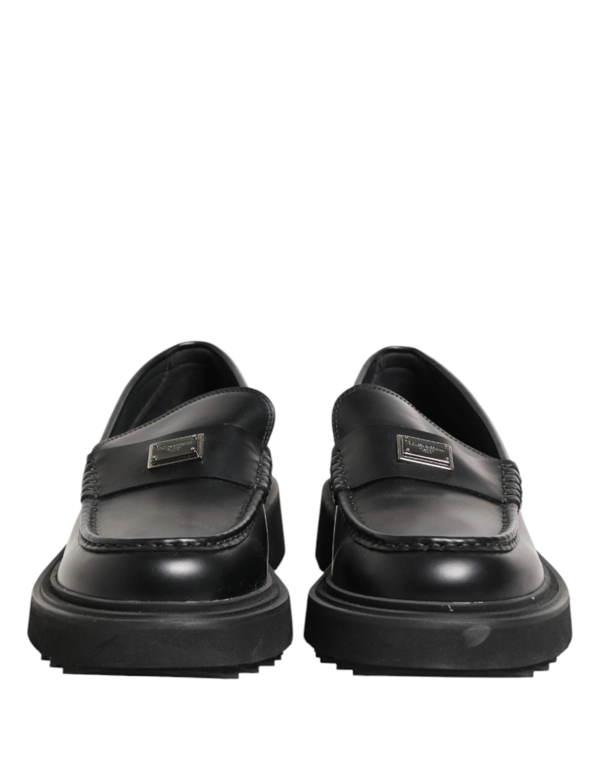 Dolce & Gabbana Black Leather DG Plaque Loafers Dress Shoes by Dolce & Gabbana