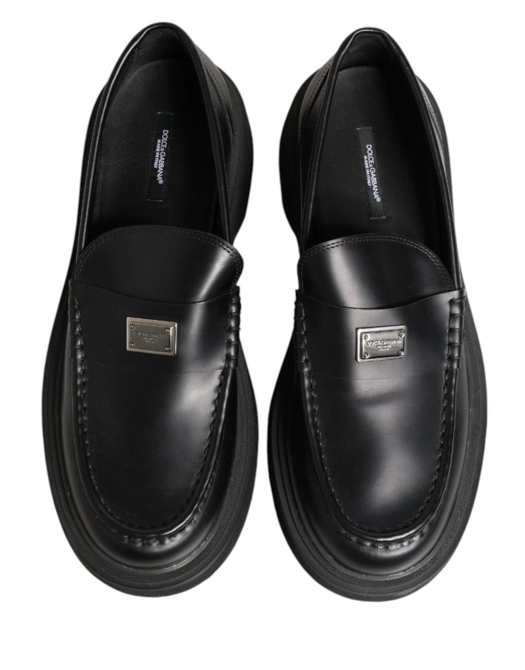 Dolce & Gabbana Black Leather DG Plaque Loafers Dress Shoes by Dolce & Gabbana