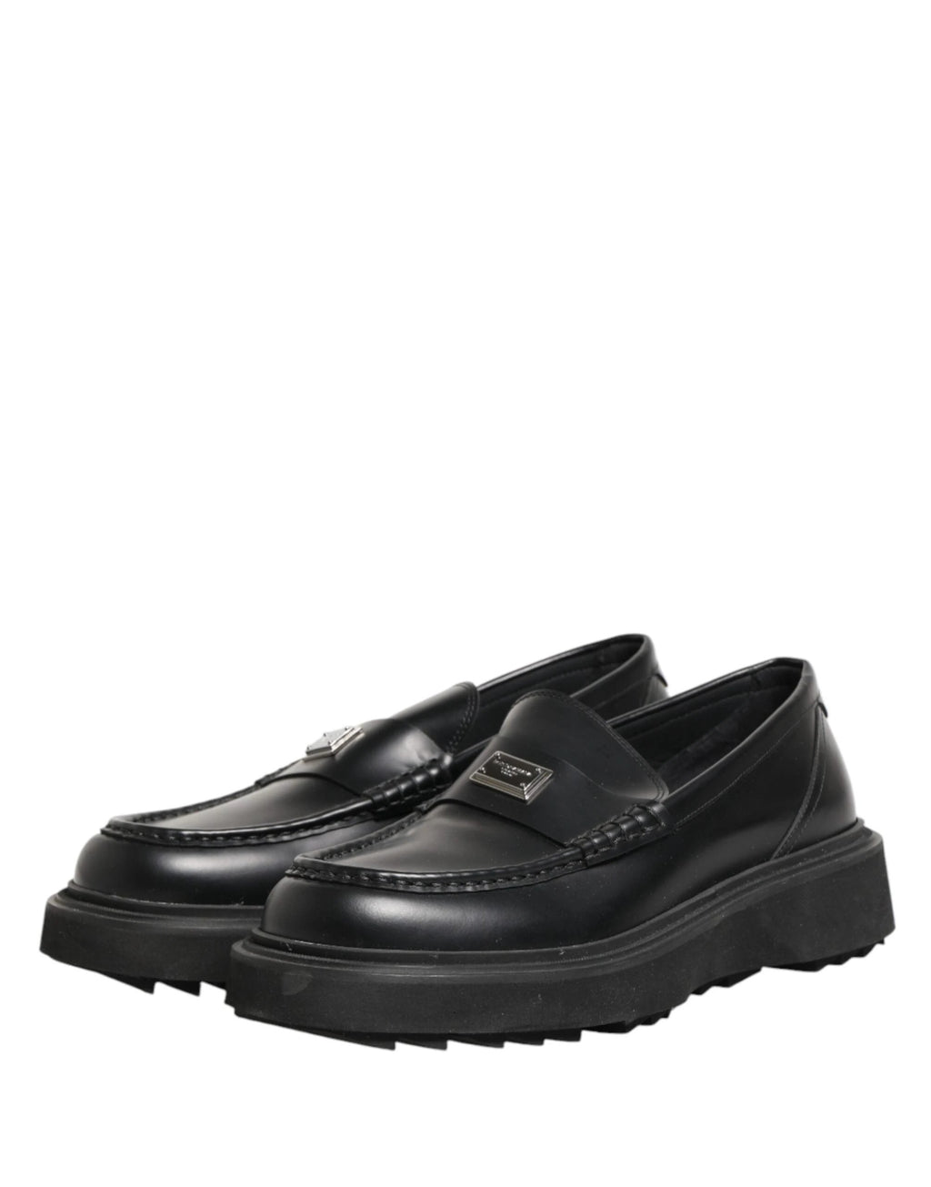 Dolce & Gabbana Black Leather DG Plaque Loafers Dress Shoes by Dolce & Gabbana