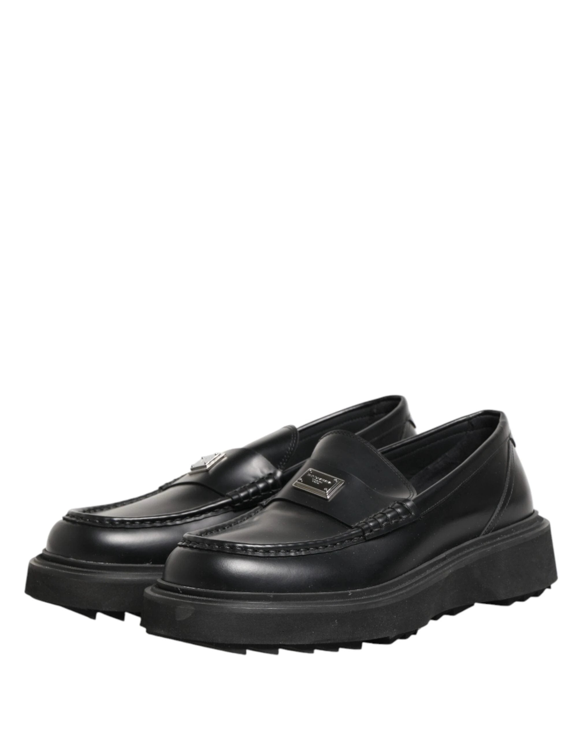 Dolce & Gabbana Black Leather DG Plaque Loafers Dress Shoes by Dolce & Gabbana