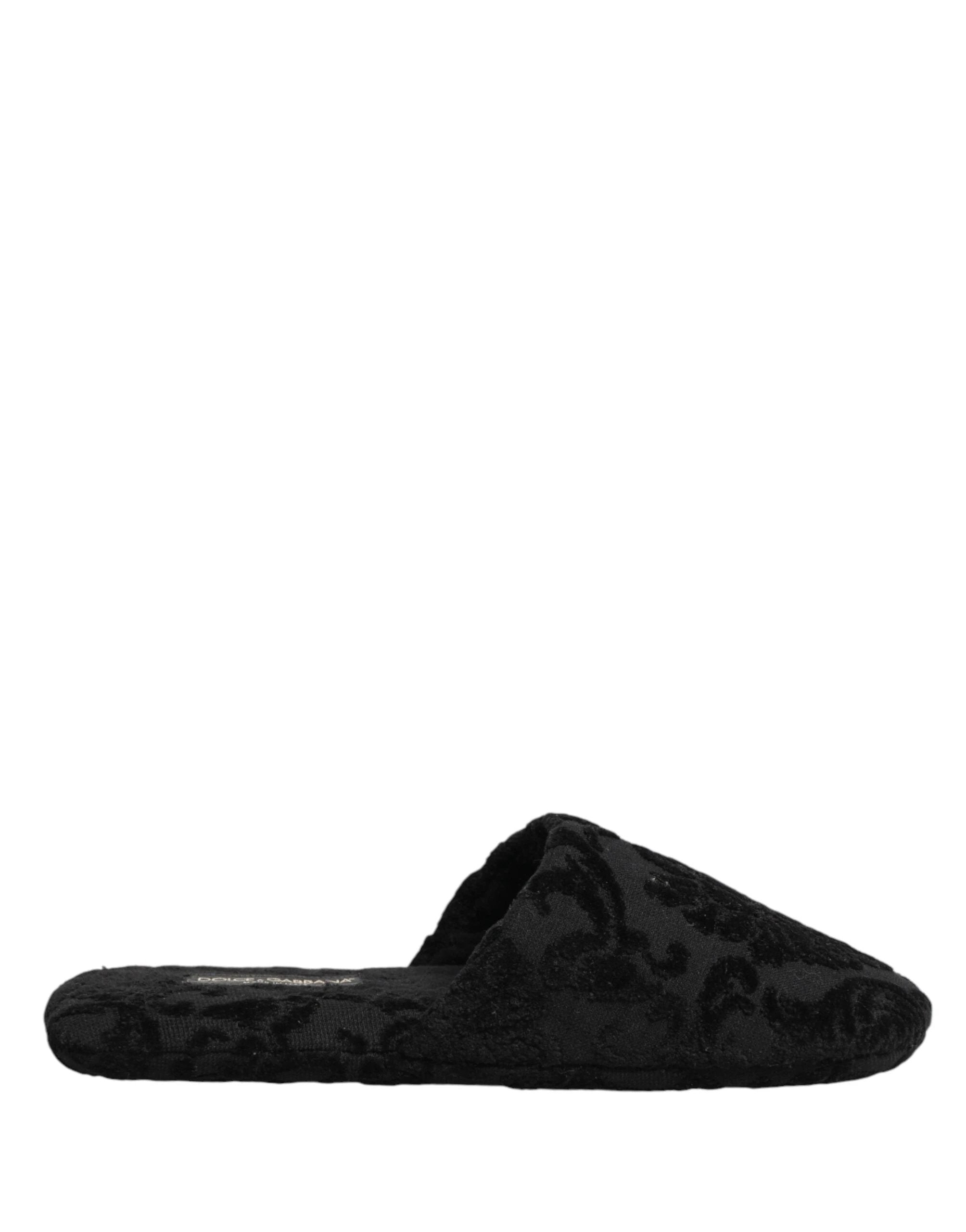 Dolce & Gabbana Black Logo Embroidered Slippers Flats Shoes by Dolce & Gabbana