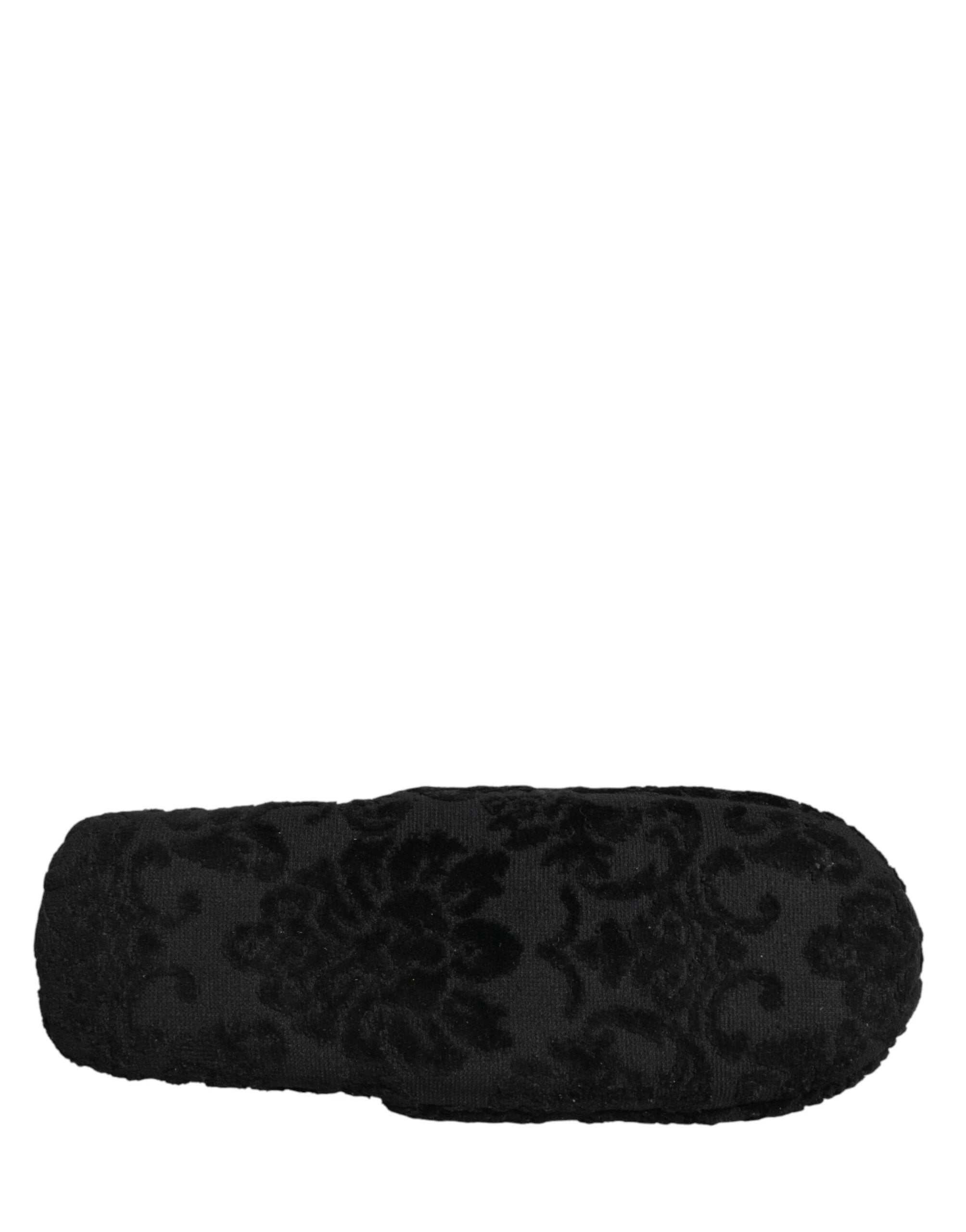 Dolce & Gabbana Black Logo Embroidered Slippers Flats Shoes by Dolce & Gabbana