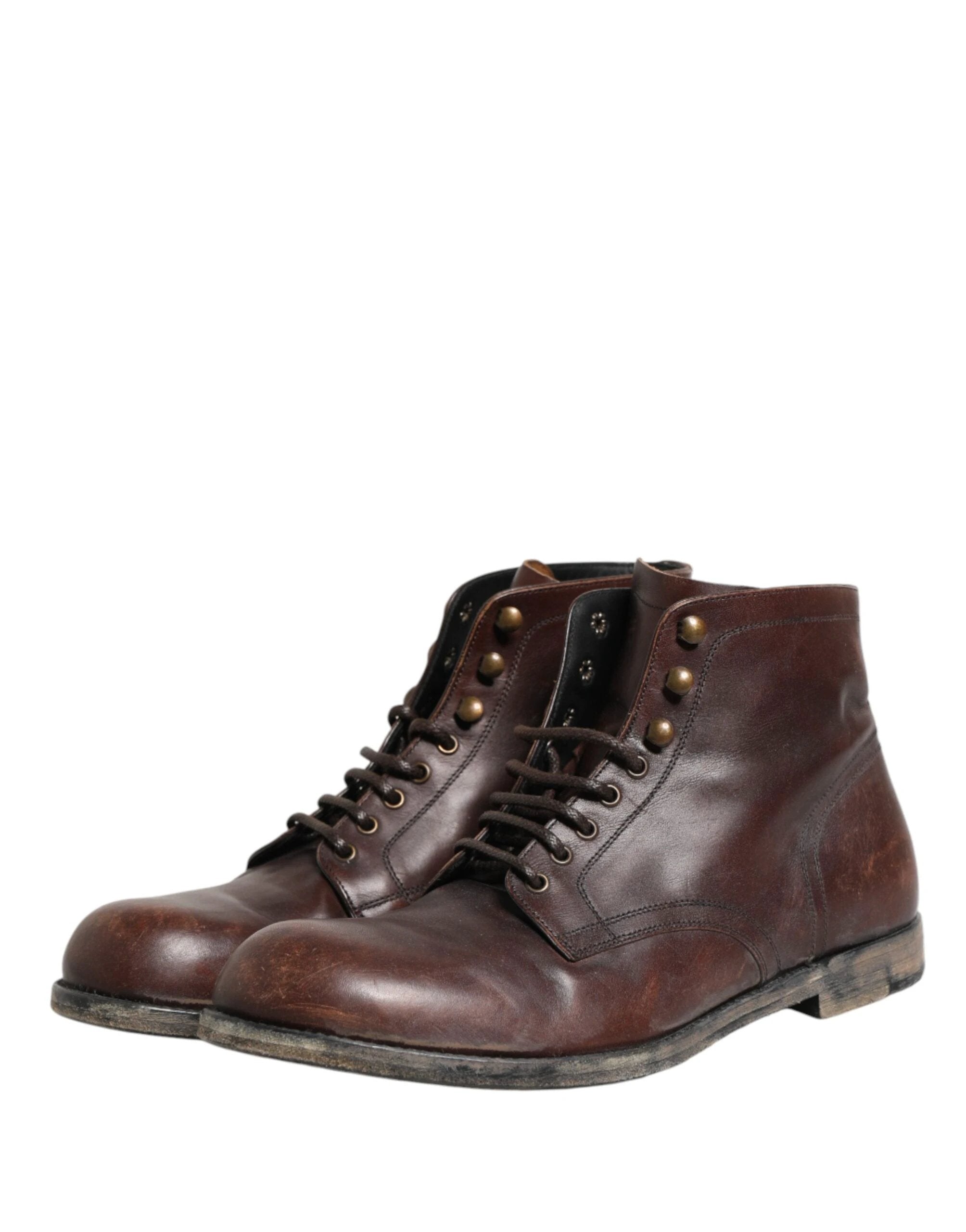 Dolce & Gabbana Brown Lace Up Short Ankle Boots Men Shoes by Dolce & Gabbana