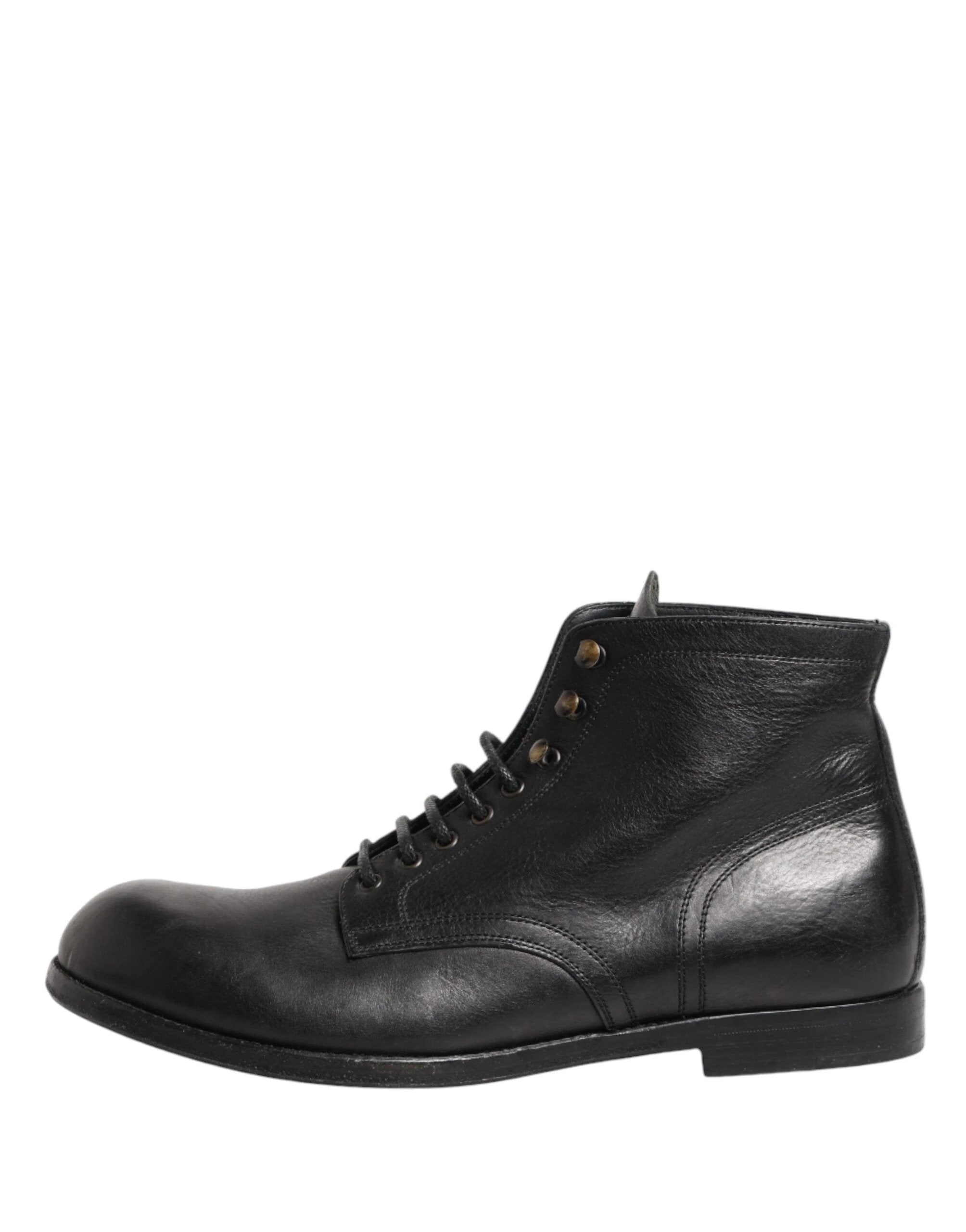 Dolce & Gabbana Black Lace Up Short Ankle Boots Men Shoes by Dolce & Gabbana