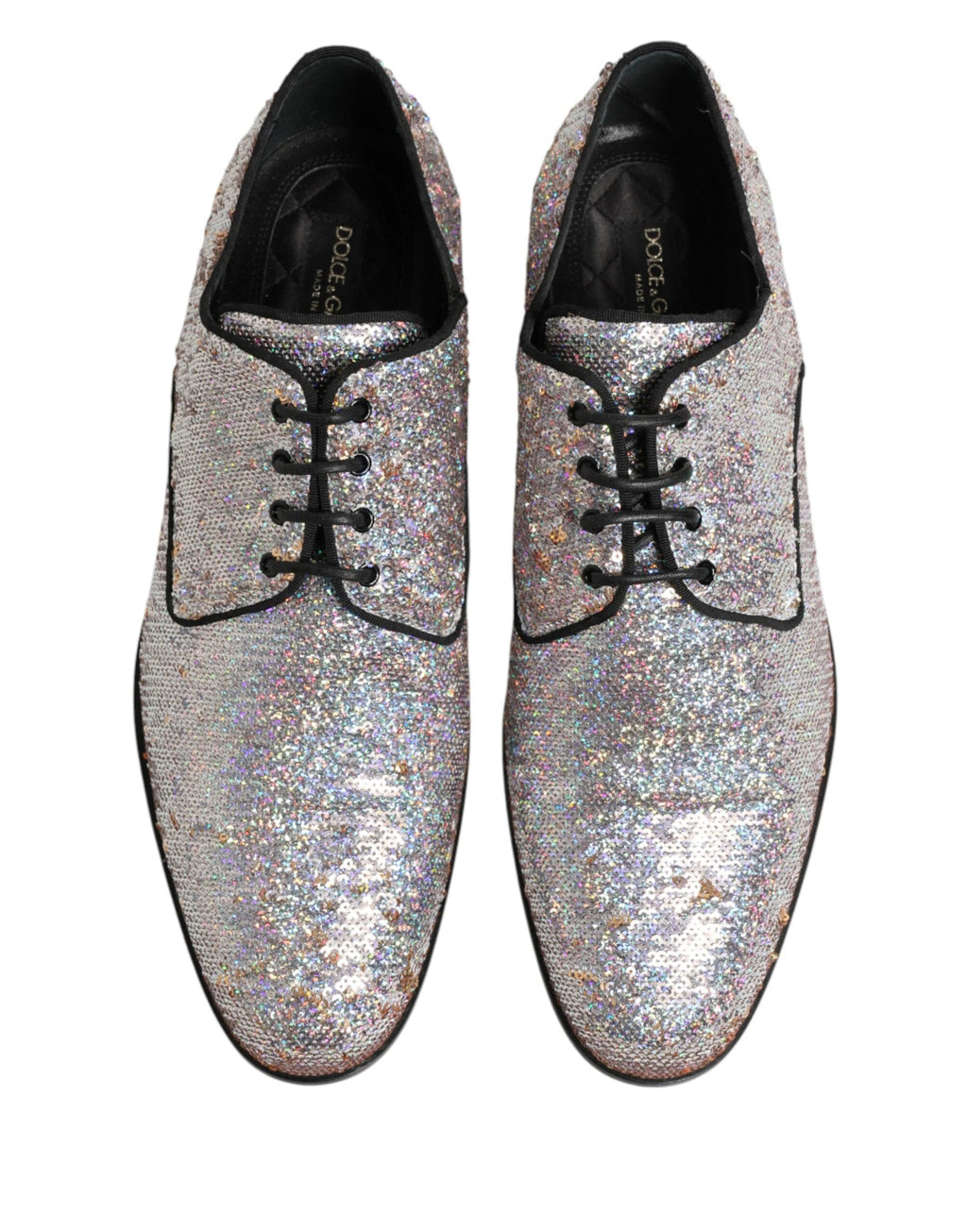 Dolce & Gabbana Silver Sequined Lace Up Men Derby Dress Shoes by Dolce & Gabbana