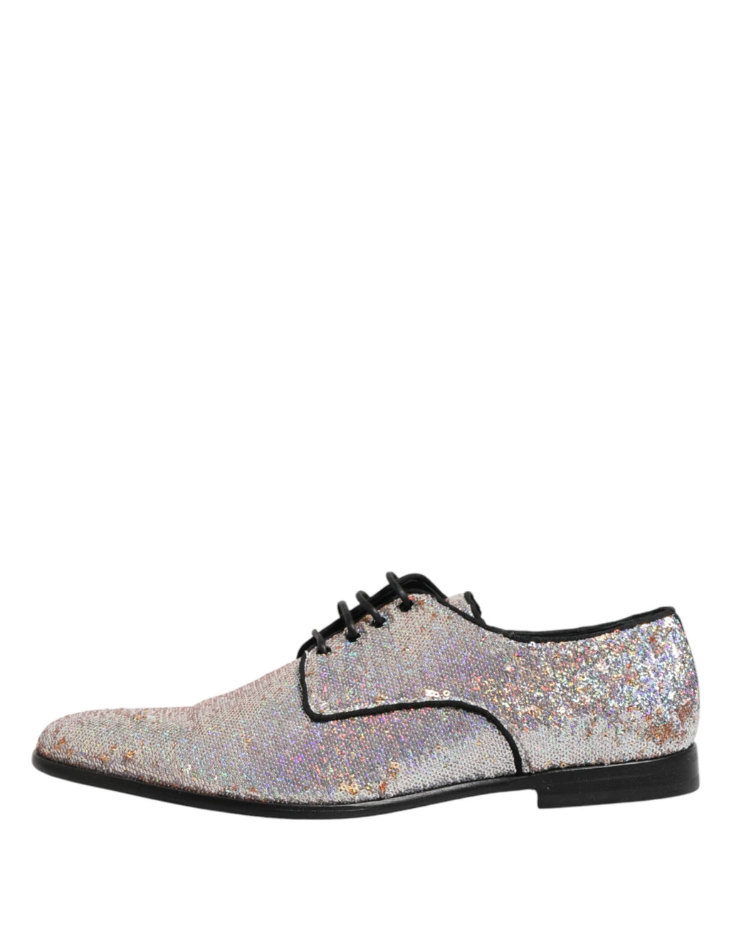 Dolce & Gabbana Silver Sequined Lace Up Men Derby Dress Shoes by Dolce & Gabbana