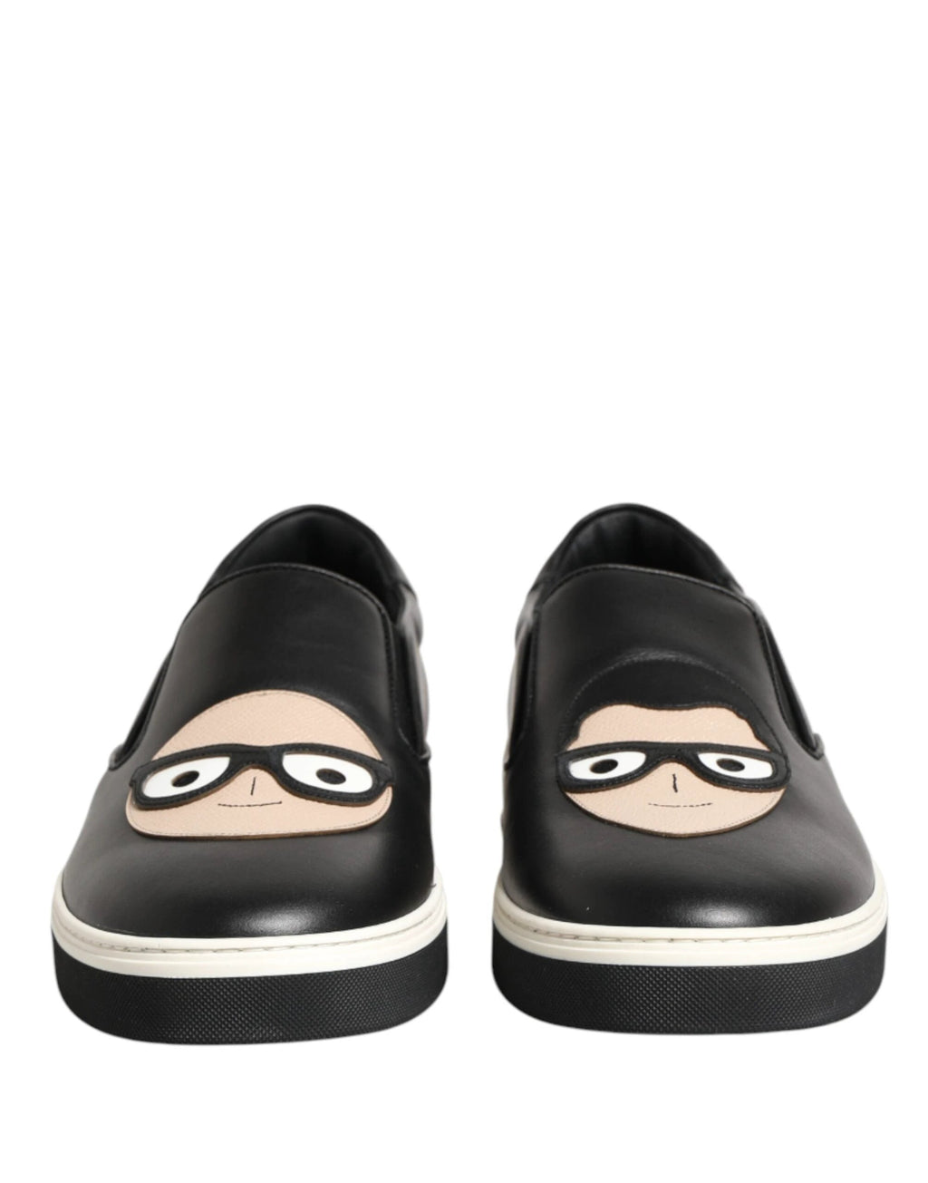 Dolce & Gabbana Black Leather Signature Figures Sneakers Shoes by Dolce & Gabbana
