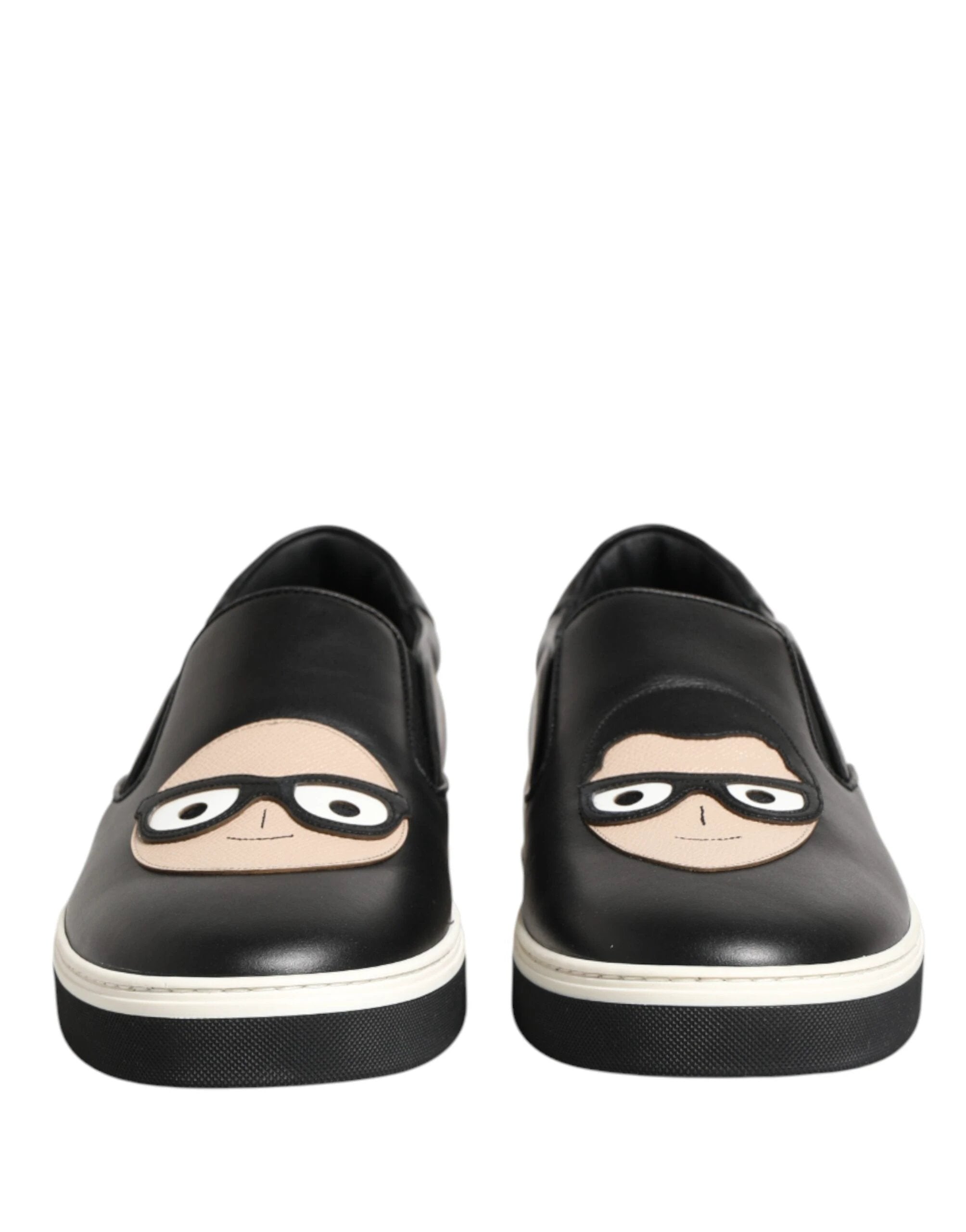 Dolce & Gabbana Black Leather Signature Figures Sneakers Shoes by Dolce & Gabbana