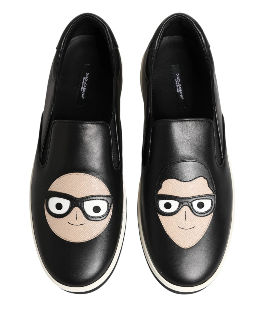 Dolce & Gabbana Black Leather Signature Figures Sneakers Shoes by Dolce & Gabbana