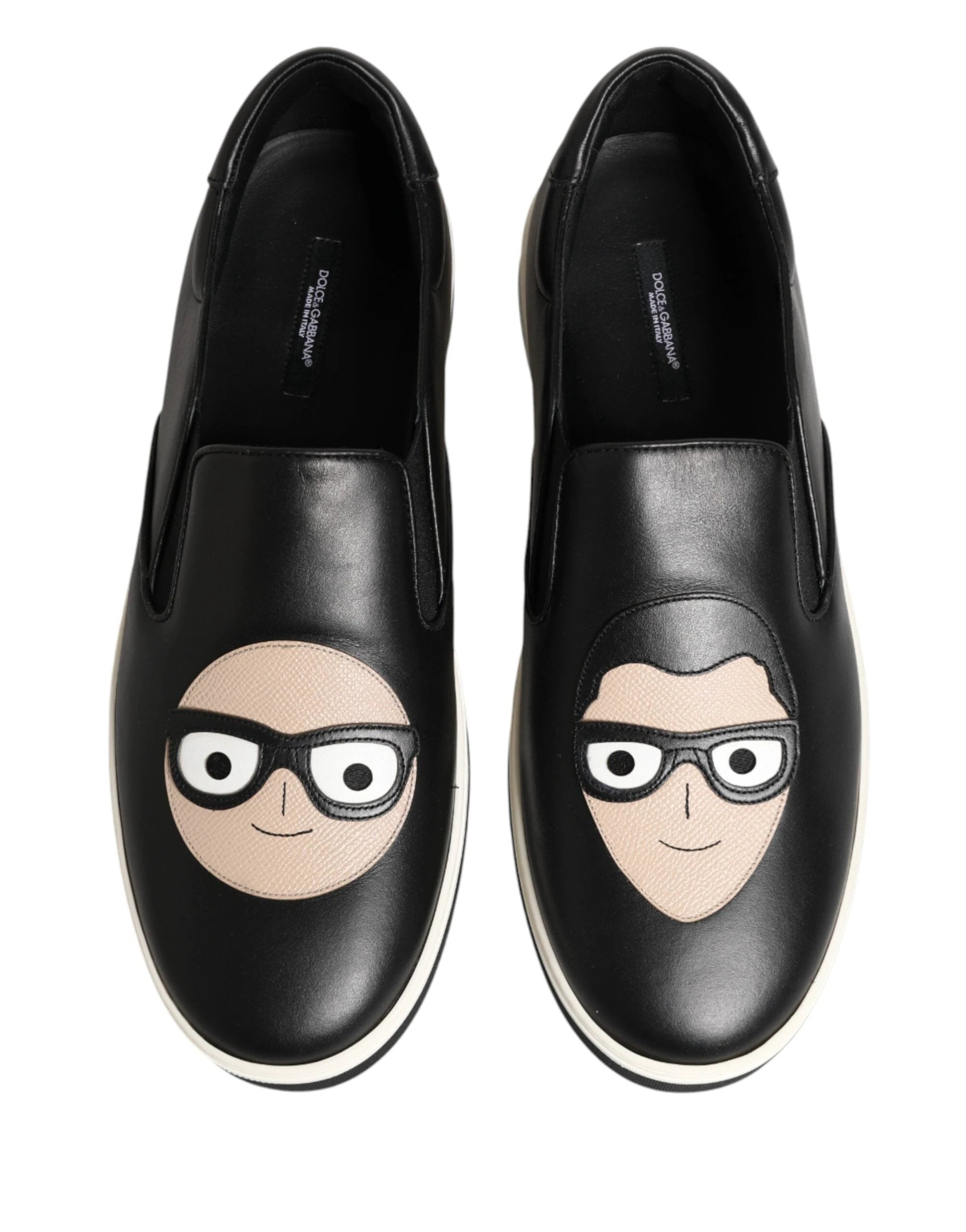 Dolce & Gabbana Black Leather Signature Figures Sneakers Shoes by Dolce & Gabbana
