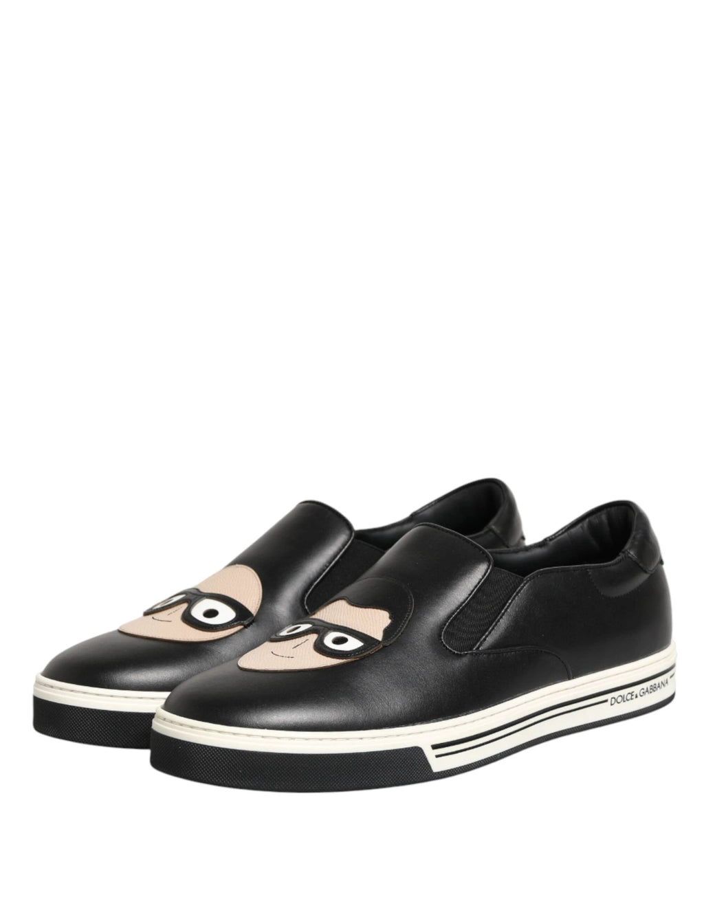 Dolce & Gabbana Black Leather Signature Figures Sneakers Shoes by Dolce & Gabbana